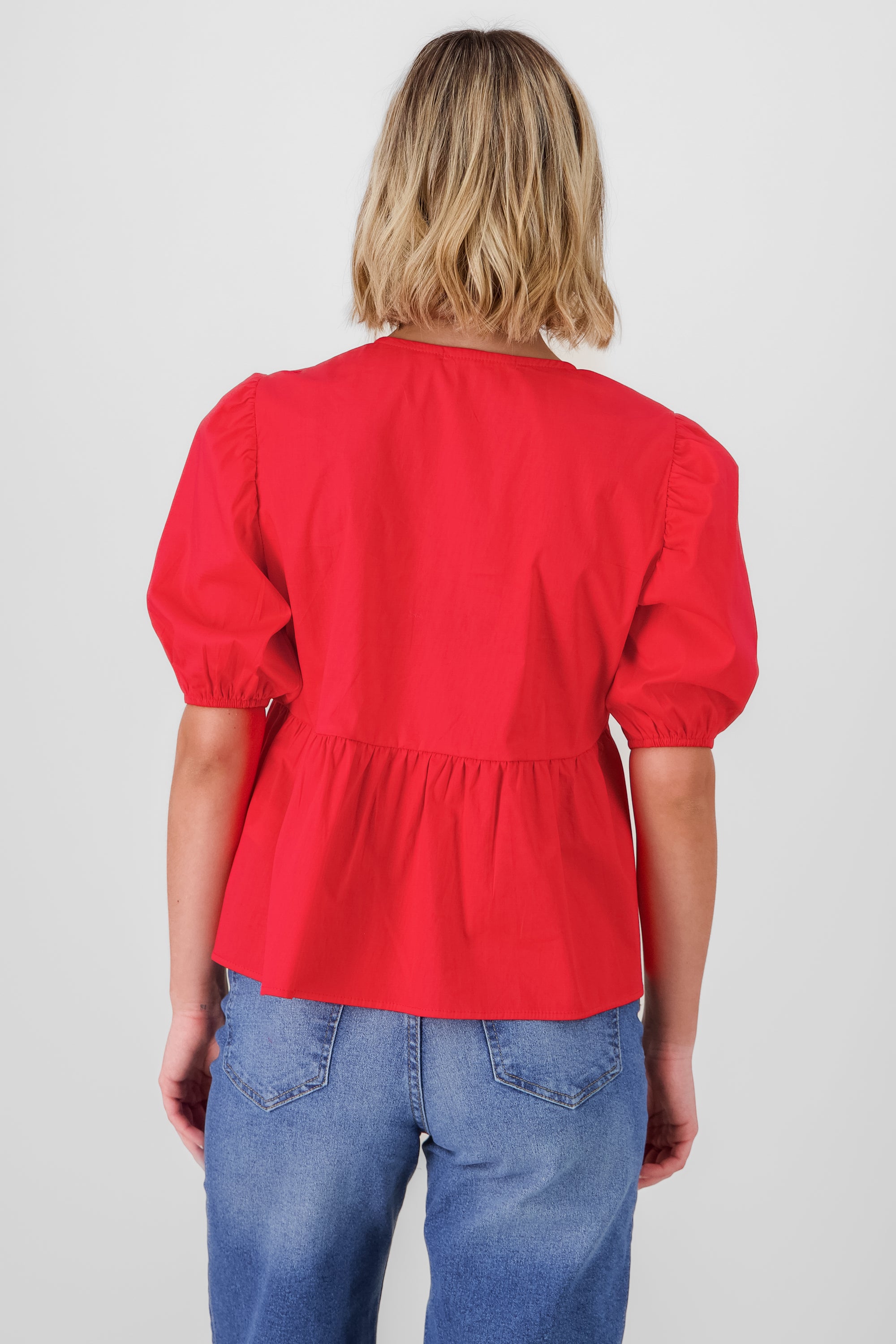 Puff Sleeve Blouse With Bow Detail RED