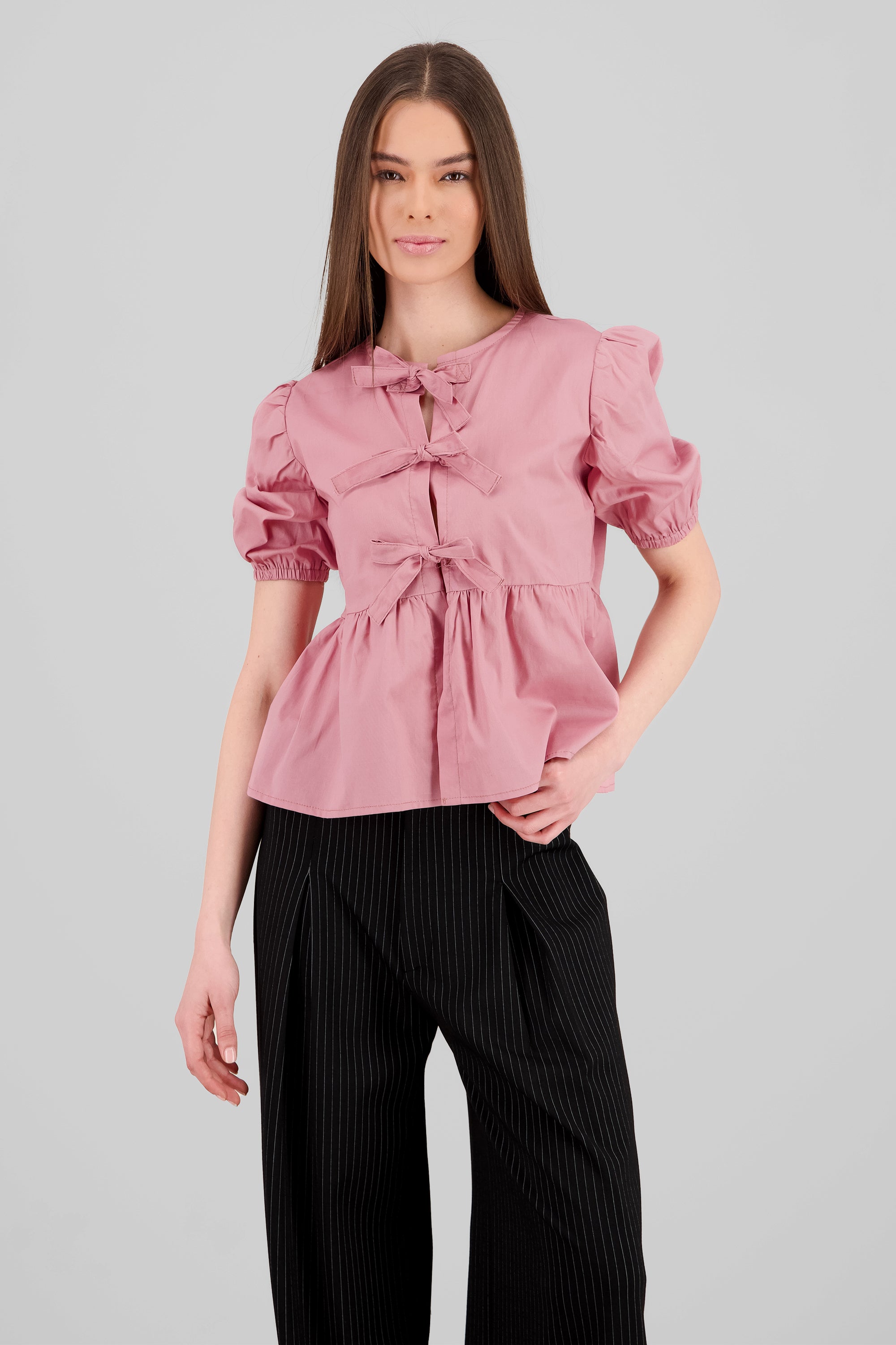 Puff Sleeve Blouse With Bow Detail ROSEWOOD