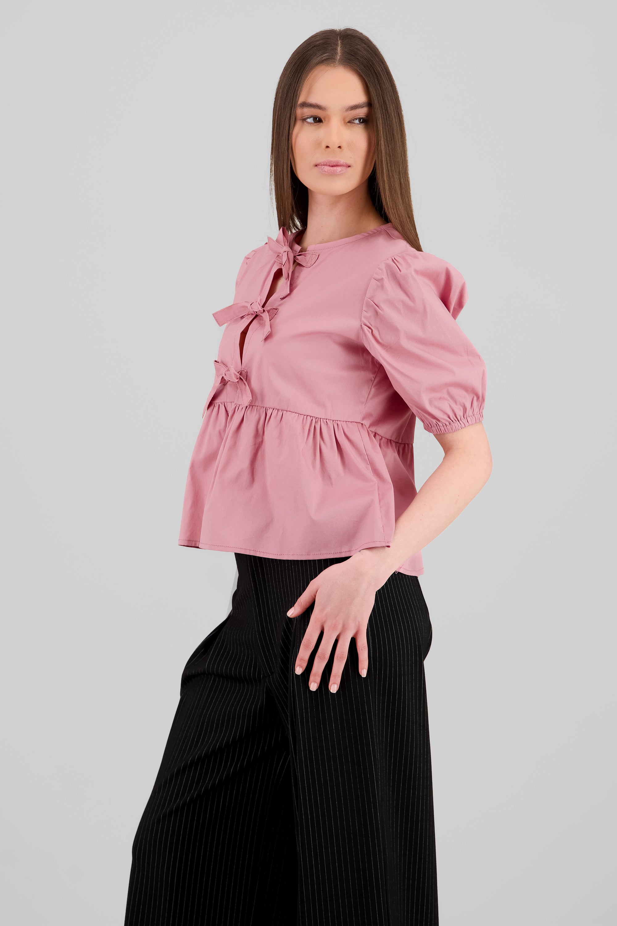 Puff Sleeve Blouse With Bow Detail ROSEWOOD