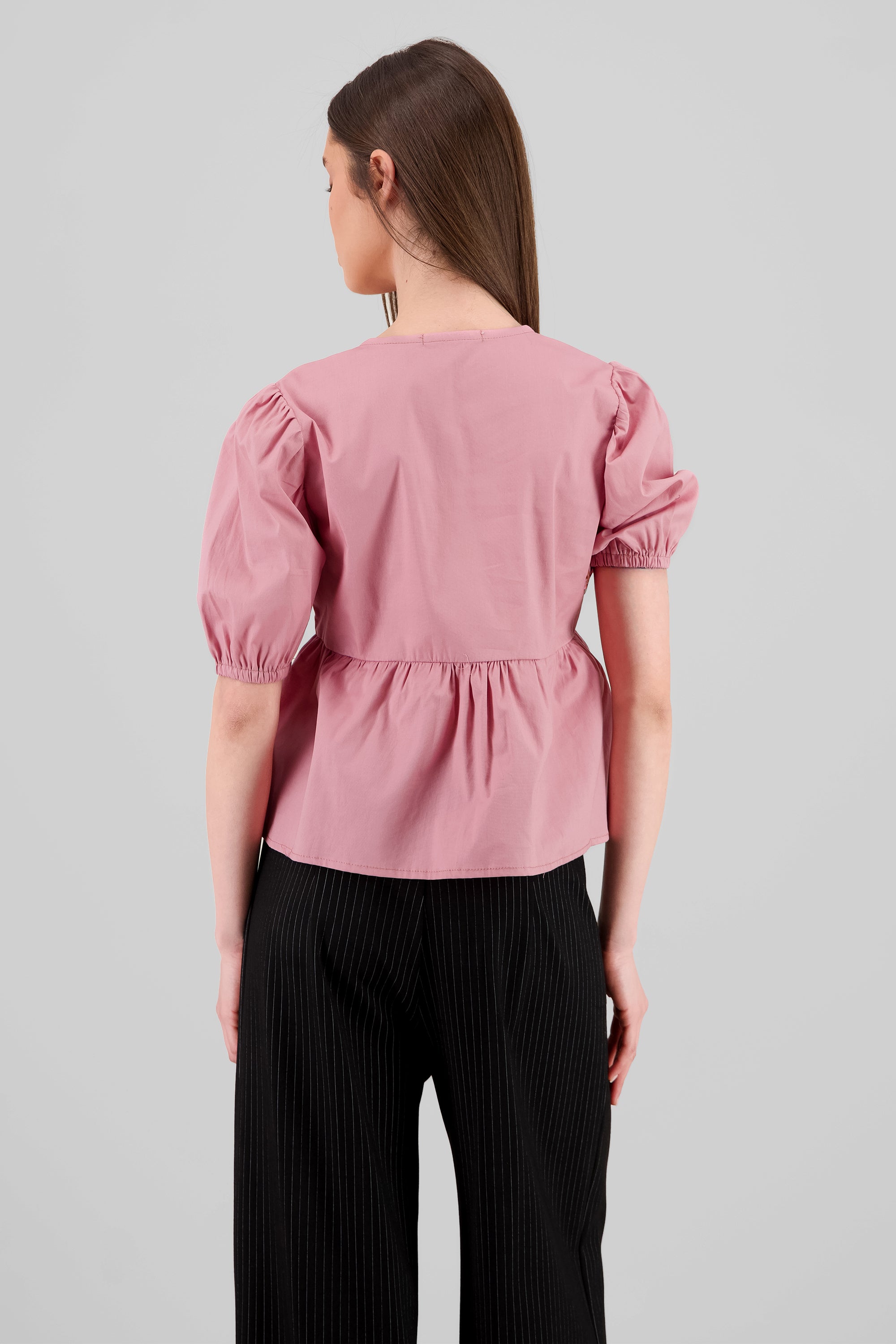 Puff Sleeve Blouse With Bow Detail ROSEWOOD