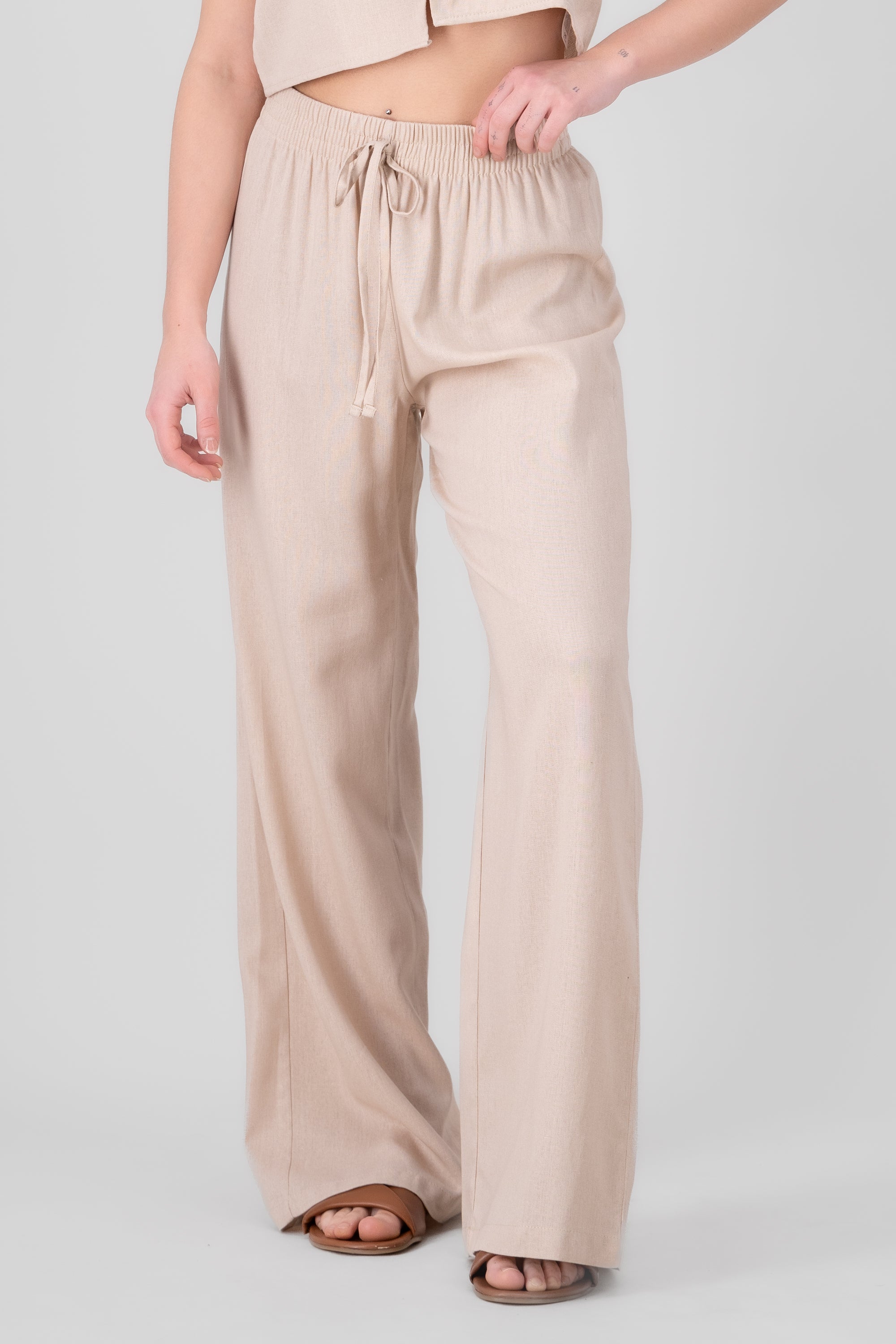 Elastic Waist Wide Leg Pants SAND