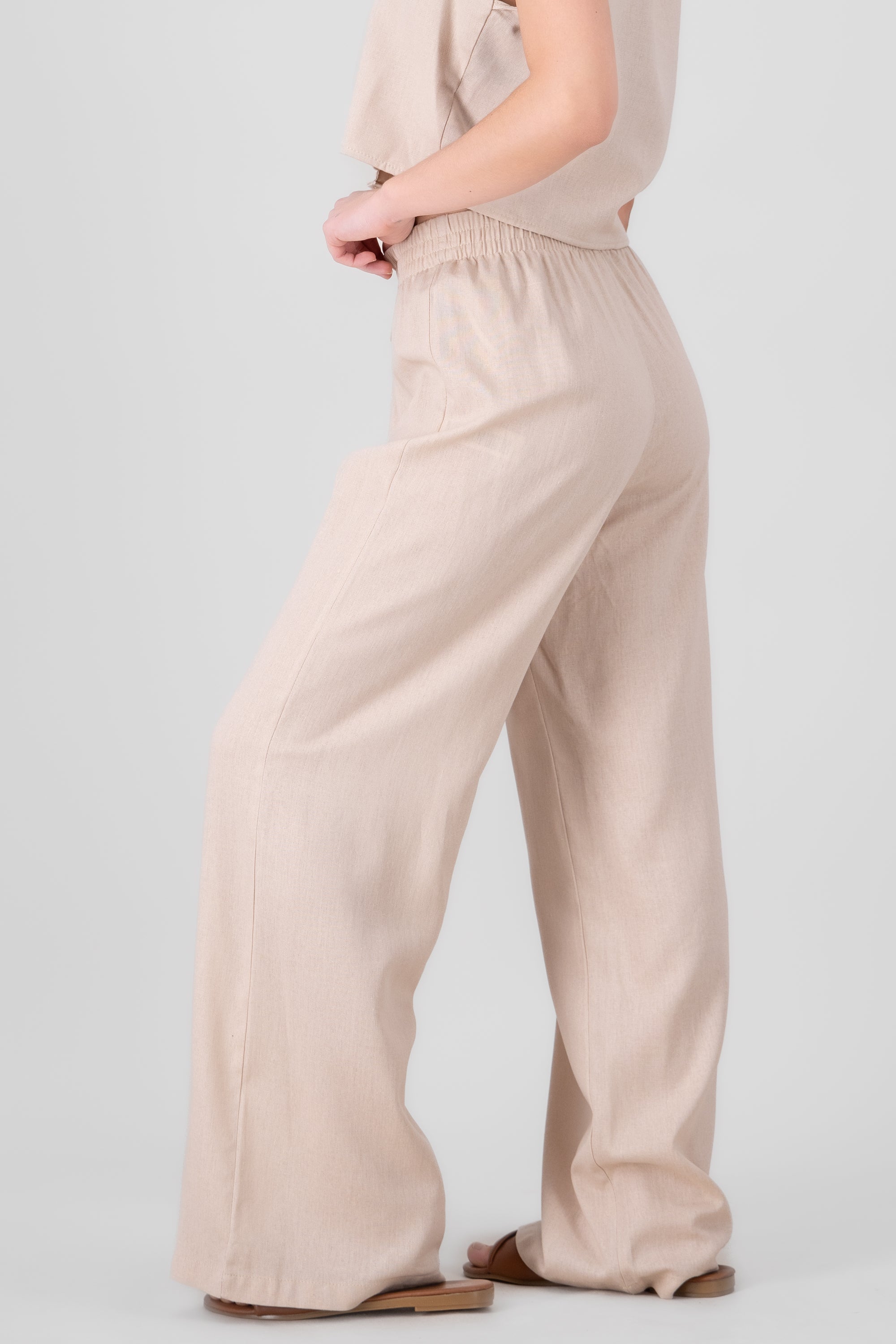 Elastic Waist Wide Leg Pants SAND