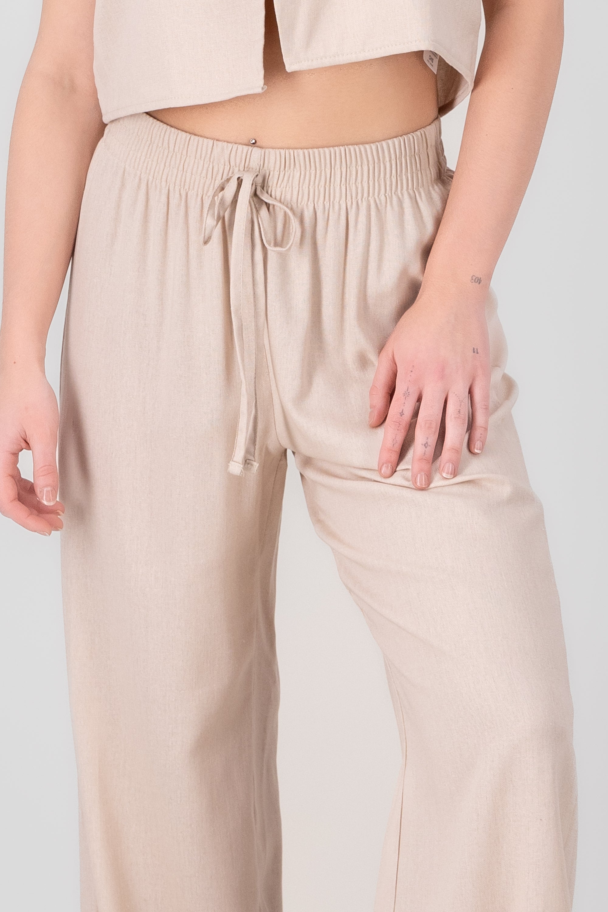 Elastic Waist Wide Leg Pants SAND