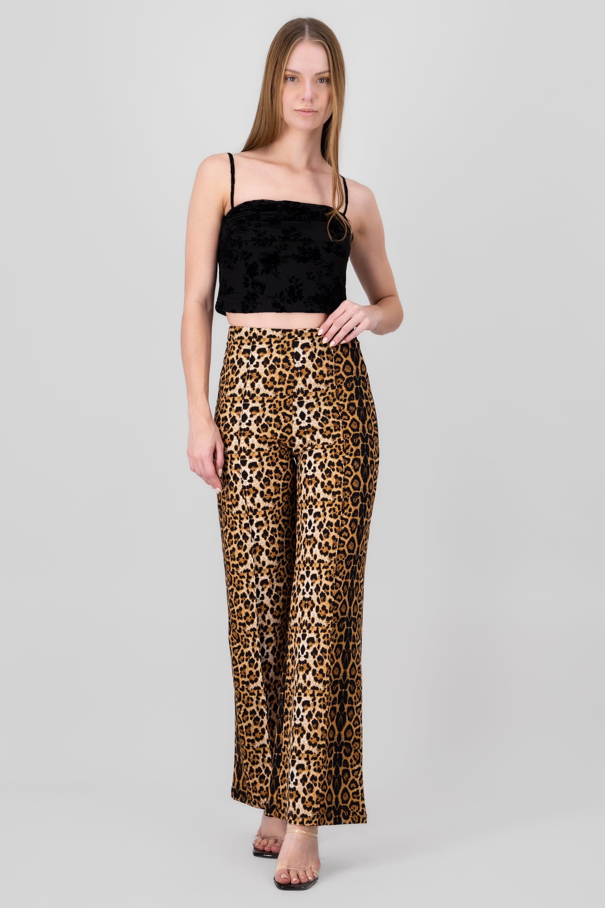 Animal Print Wide Leg Pants BROWN COMBO