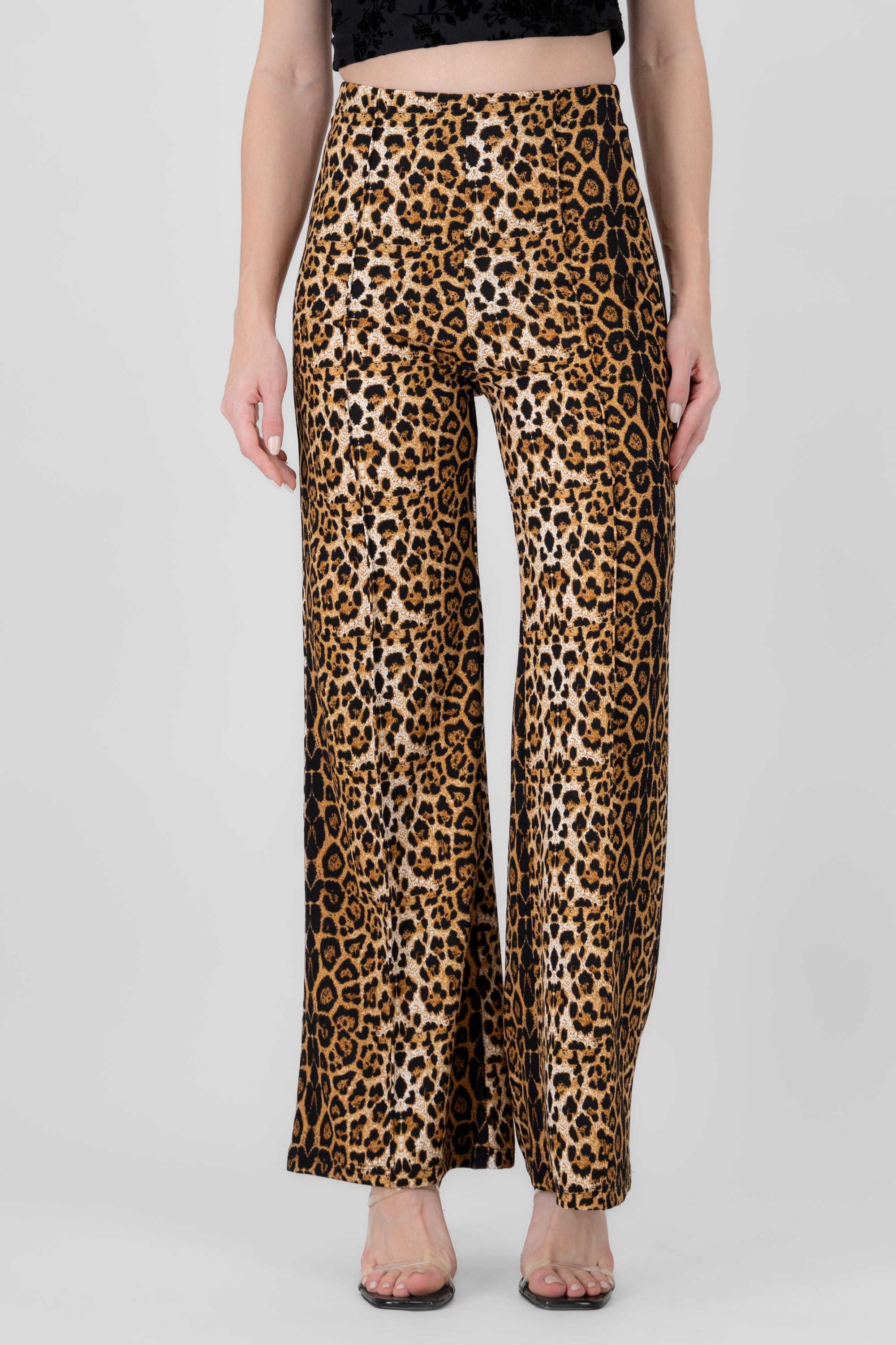 Animal Print Wide Leg Pants BROWN COMBO