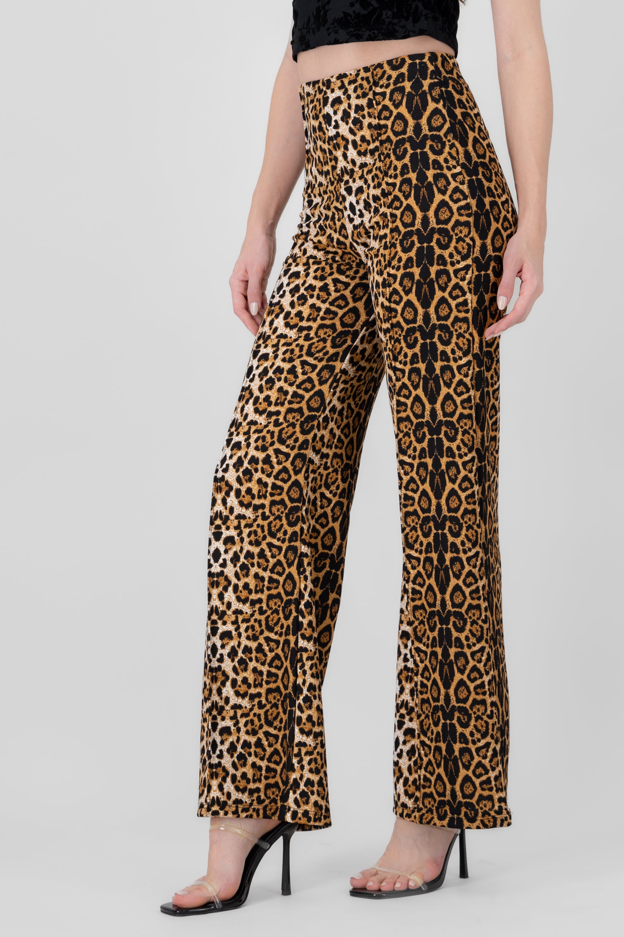 Animal Print Wide Leg Pants BROWN COMBO