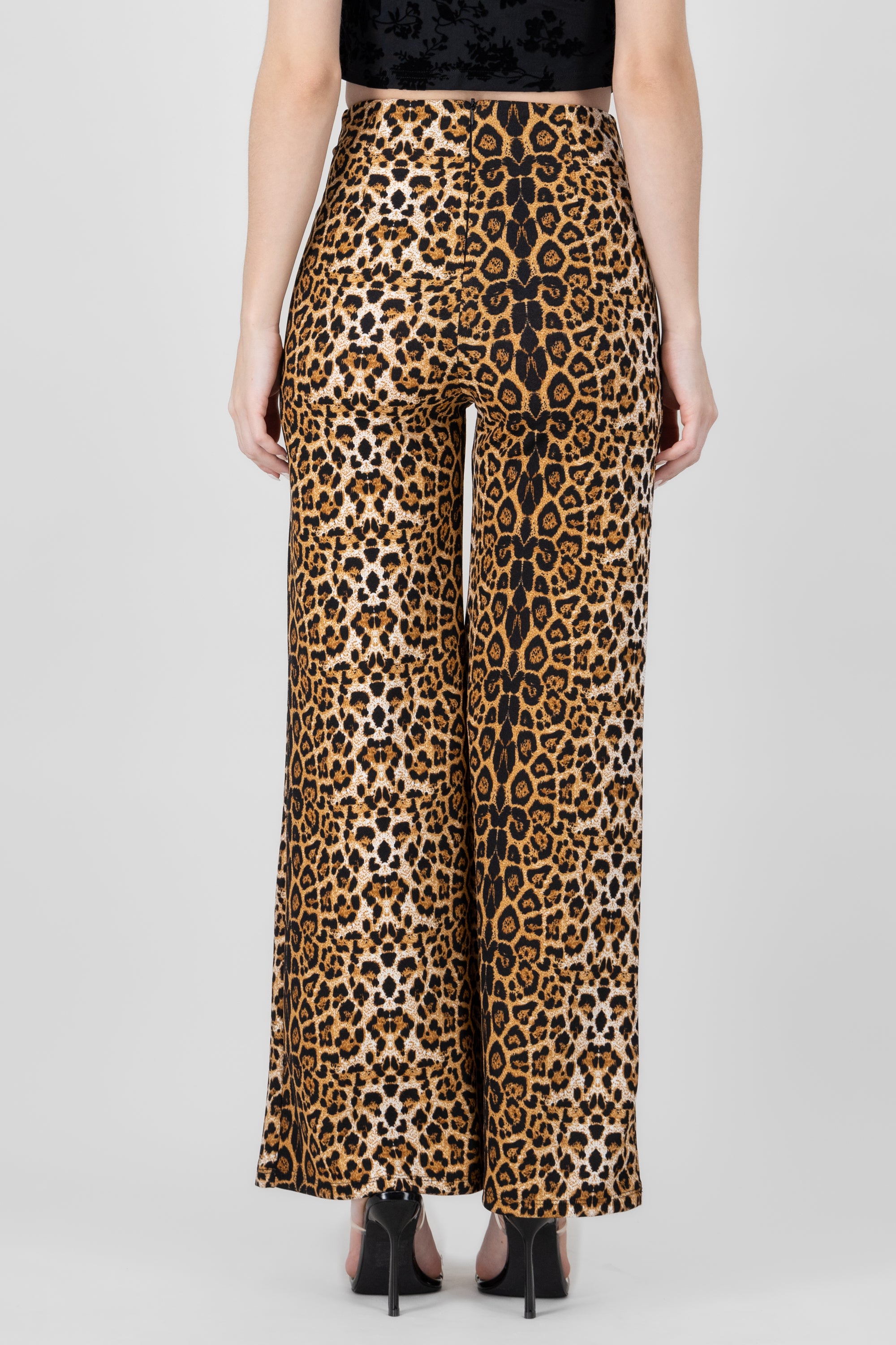 Animal Print Wide Leg Pants BROWN COMBO