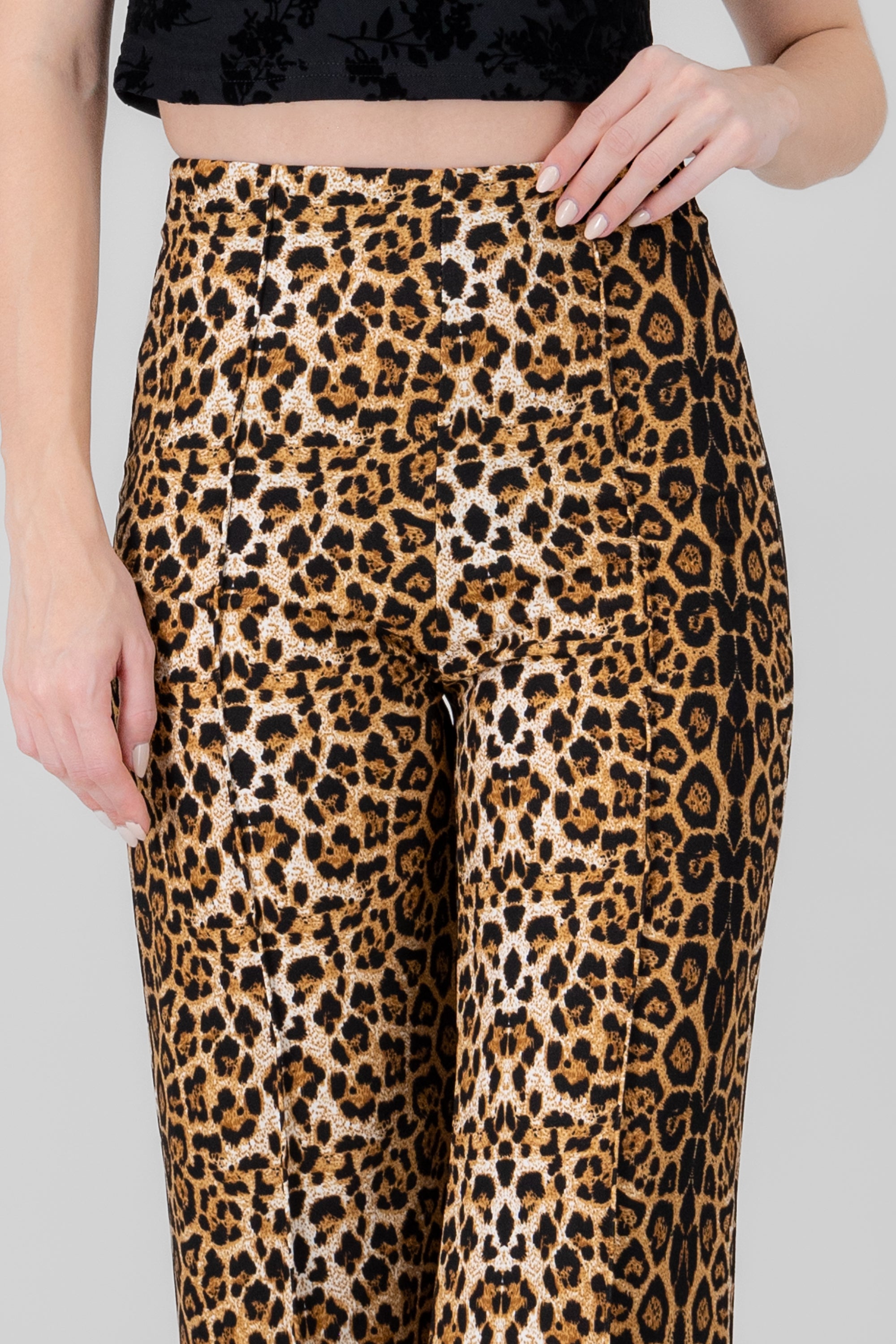 Animal Print Wide Leg Pants BROWN COMBO