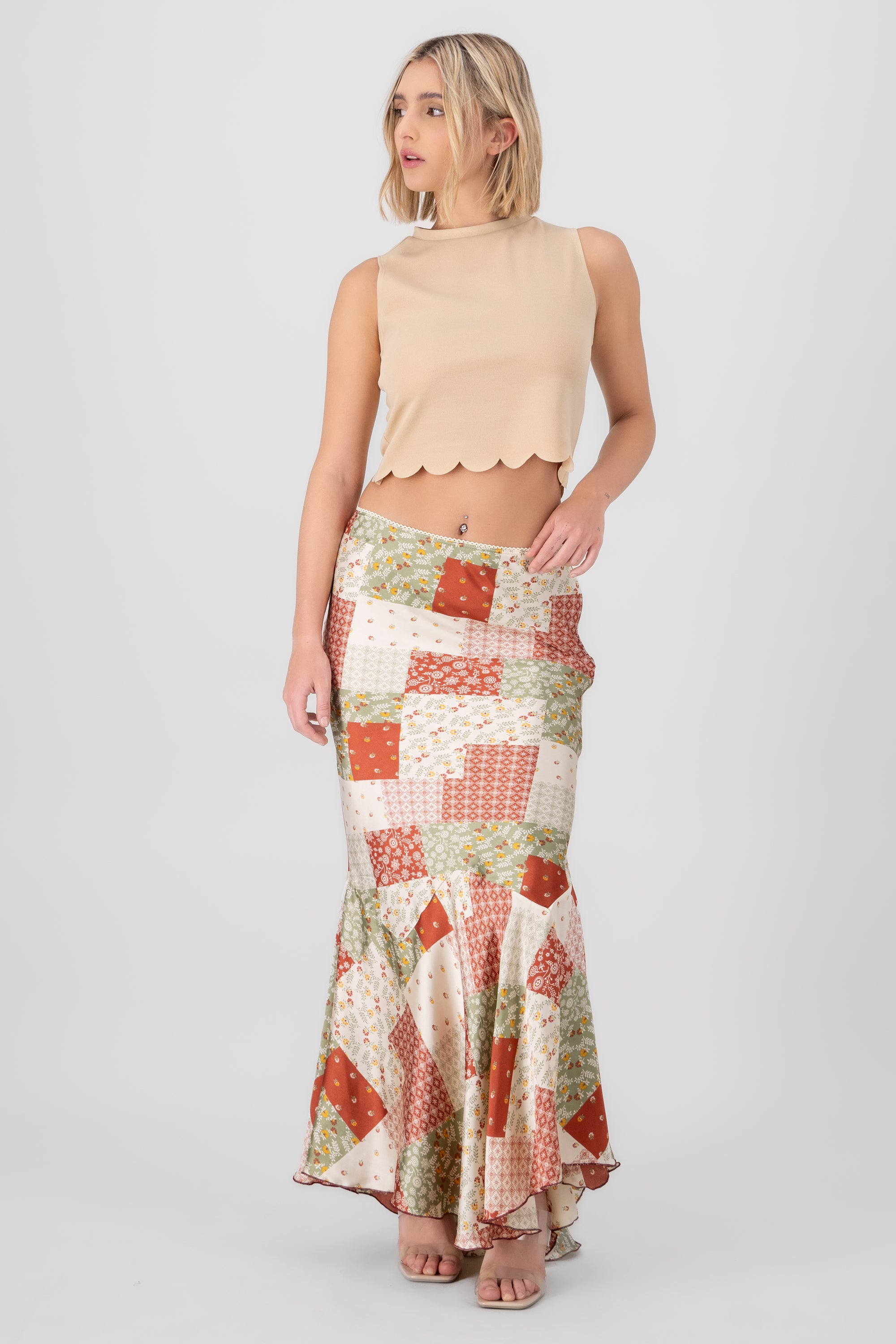 Printed Midi Skirt RED COMBO