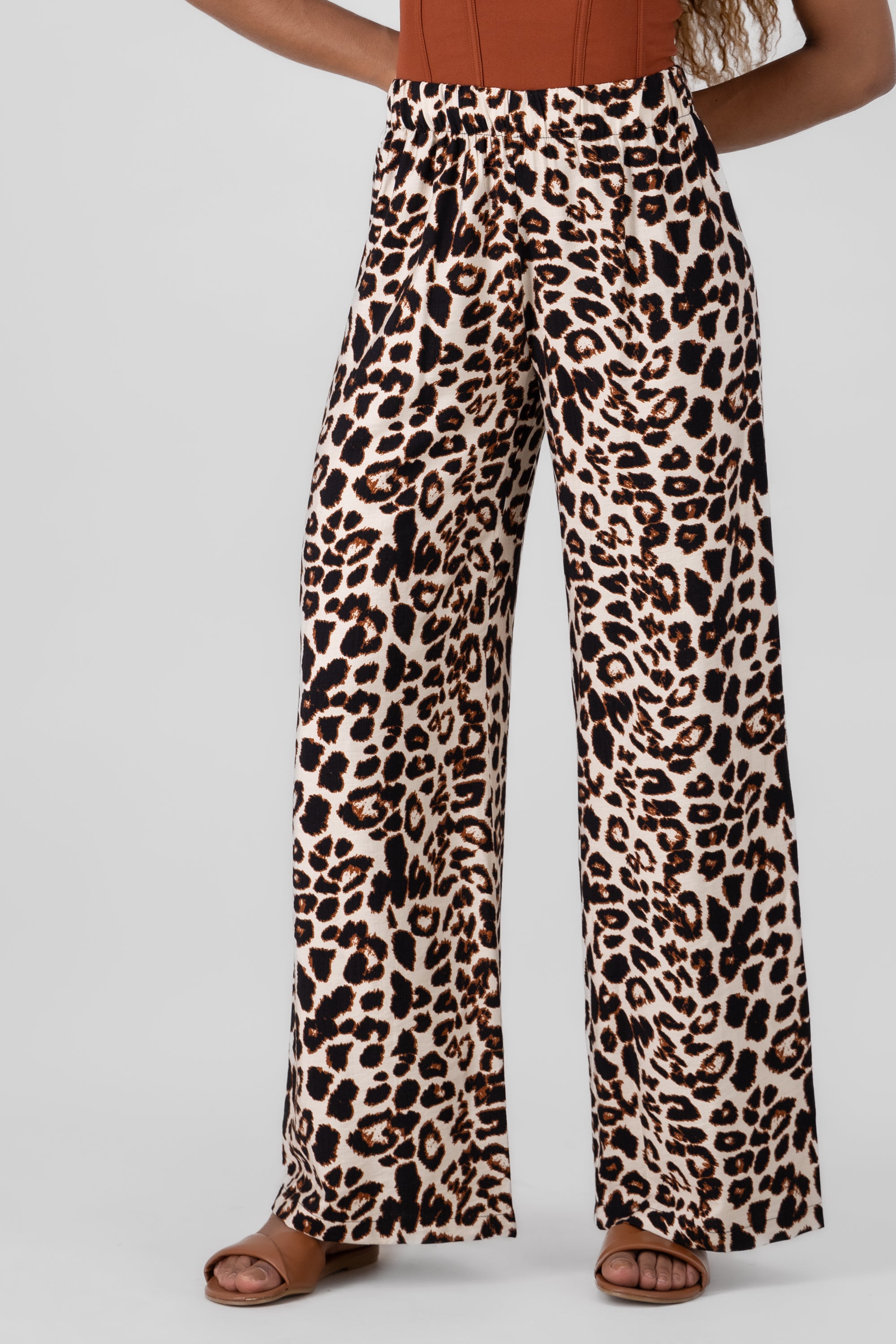 Animal Print Wide Leg Pants BROWN COMBO