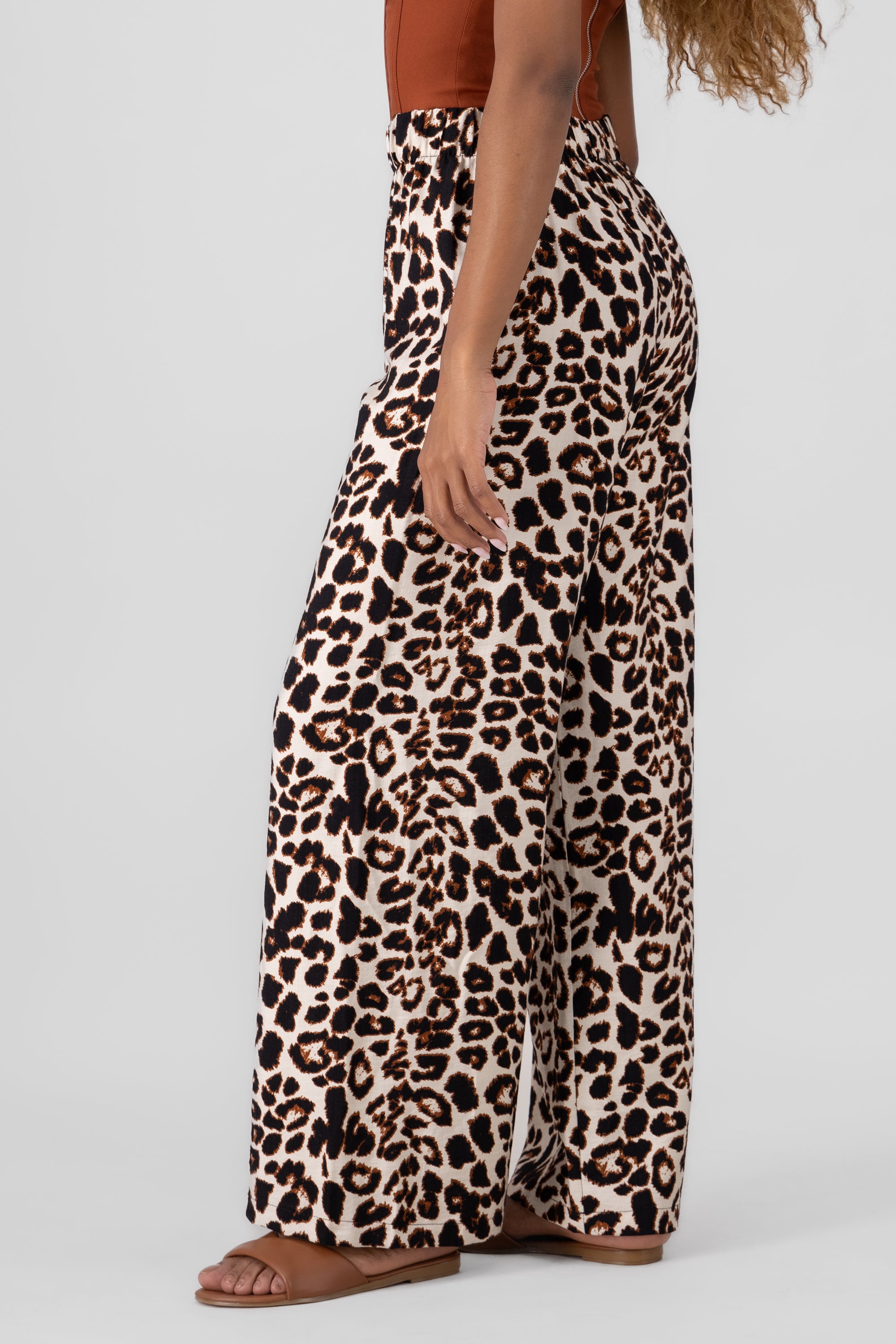 Animal Print Wide Leg Pants BROWN COMBO