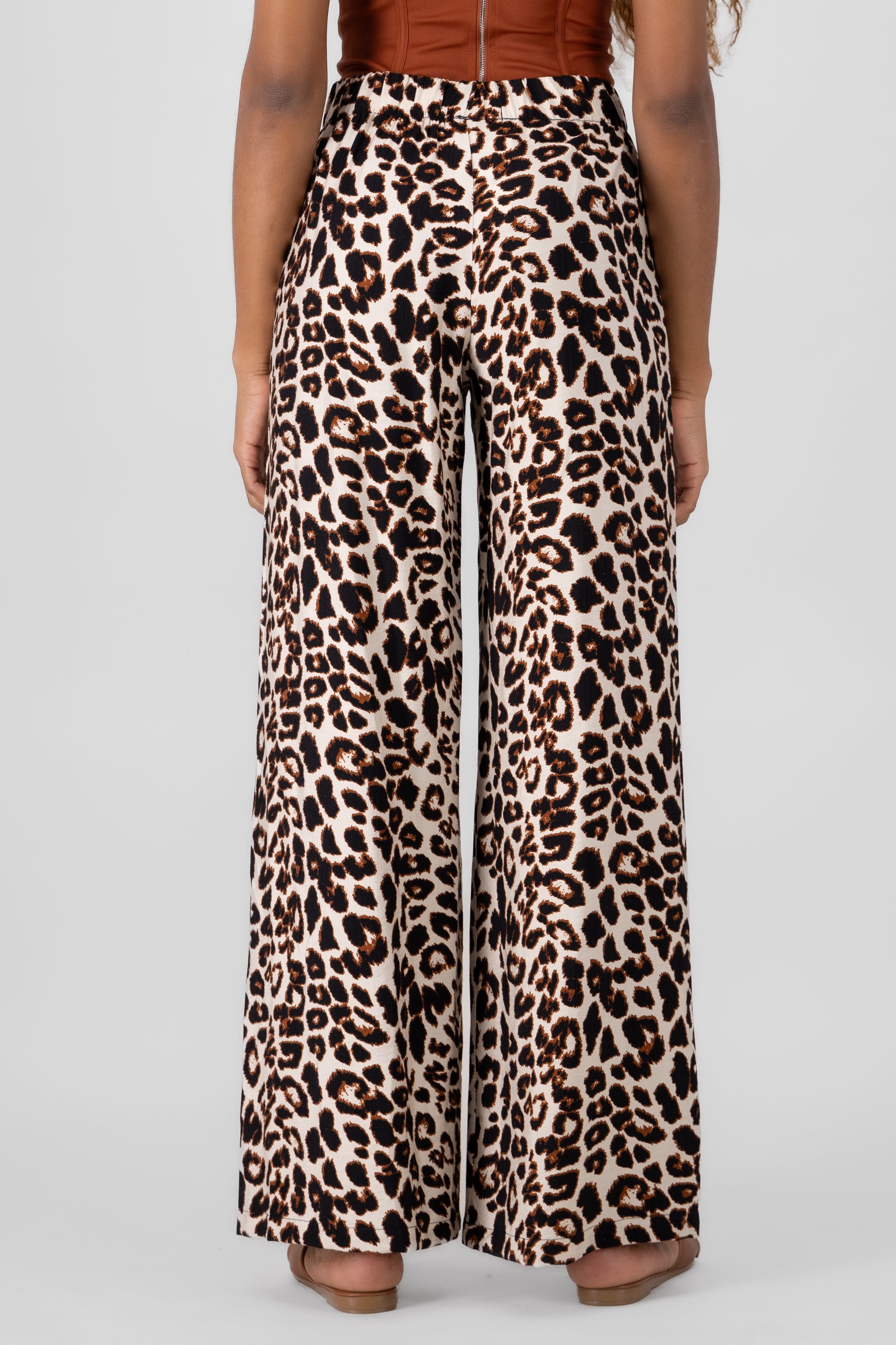 Animal Print Wide Leg Pants BROWN COMBO