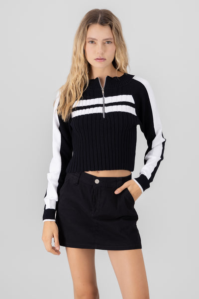 Contrast Detail Sweater BLACK COMBO