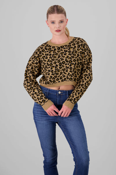 Animal Print Knit Sweater BROWN COMBO