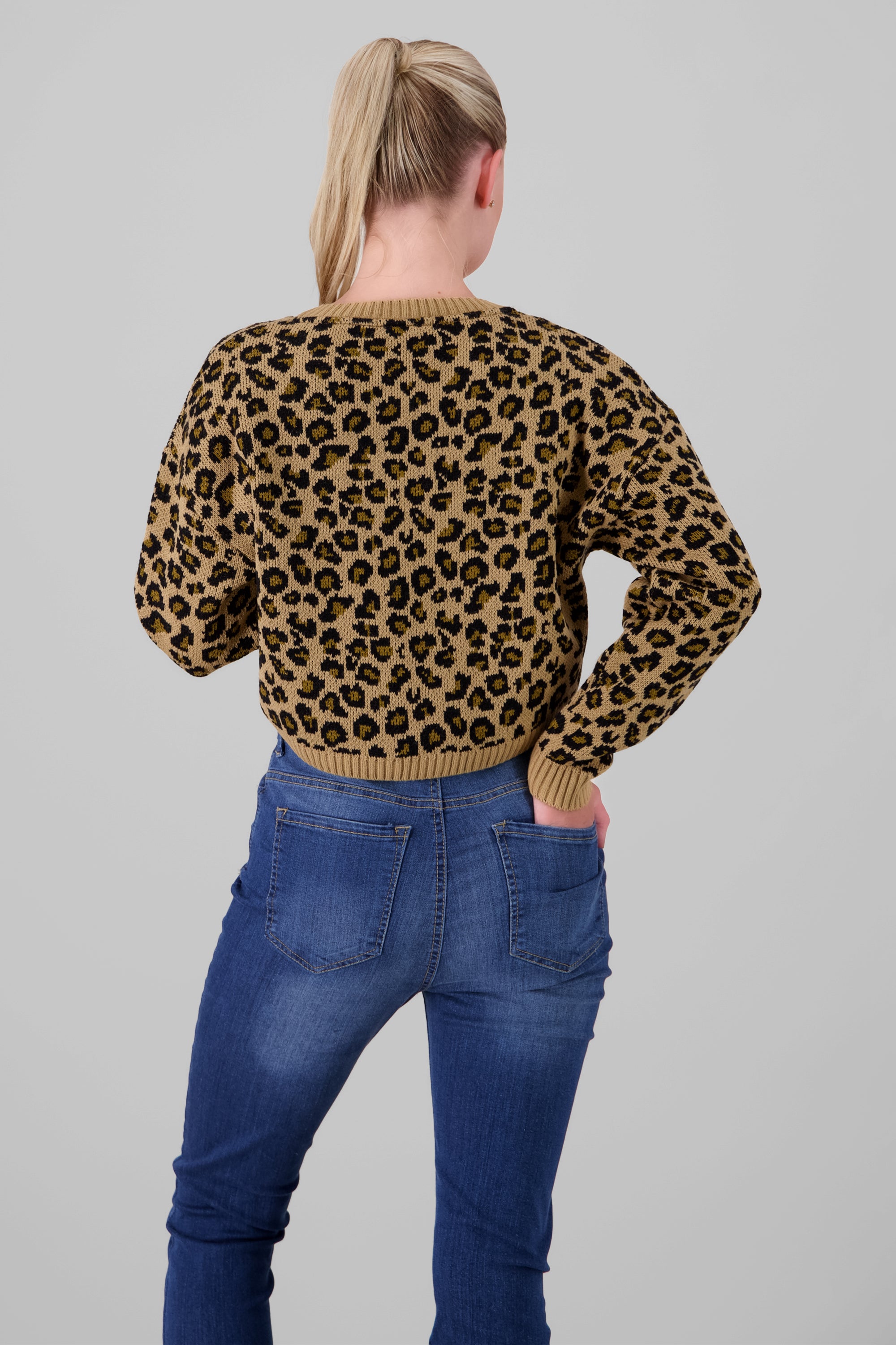 Animal Print Knit Sweater BROWN COMBO