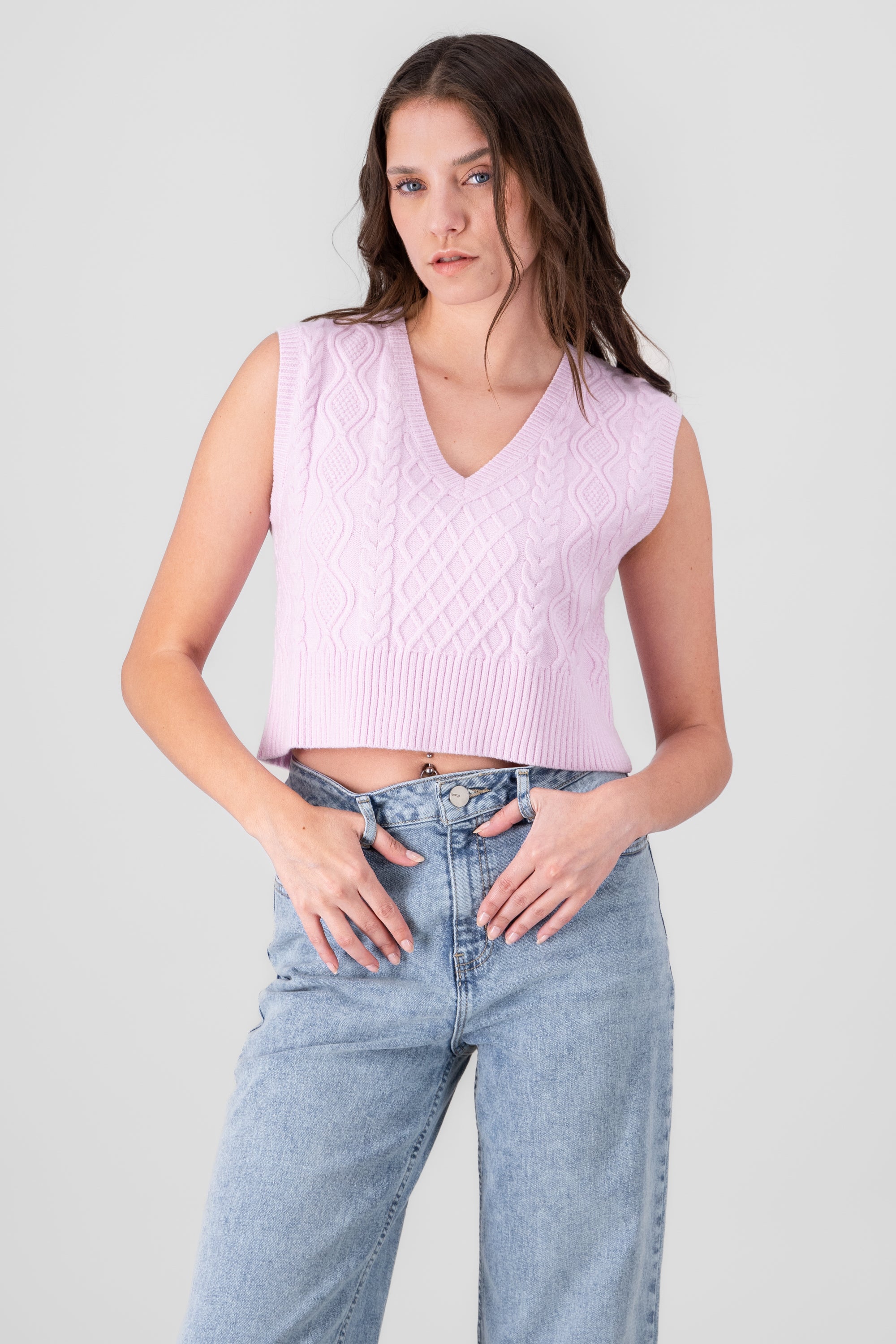 Solid  V Neck Vest PINK