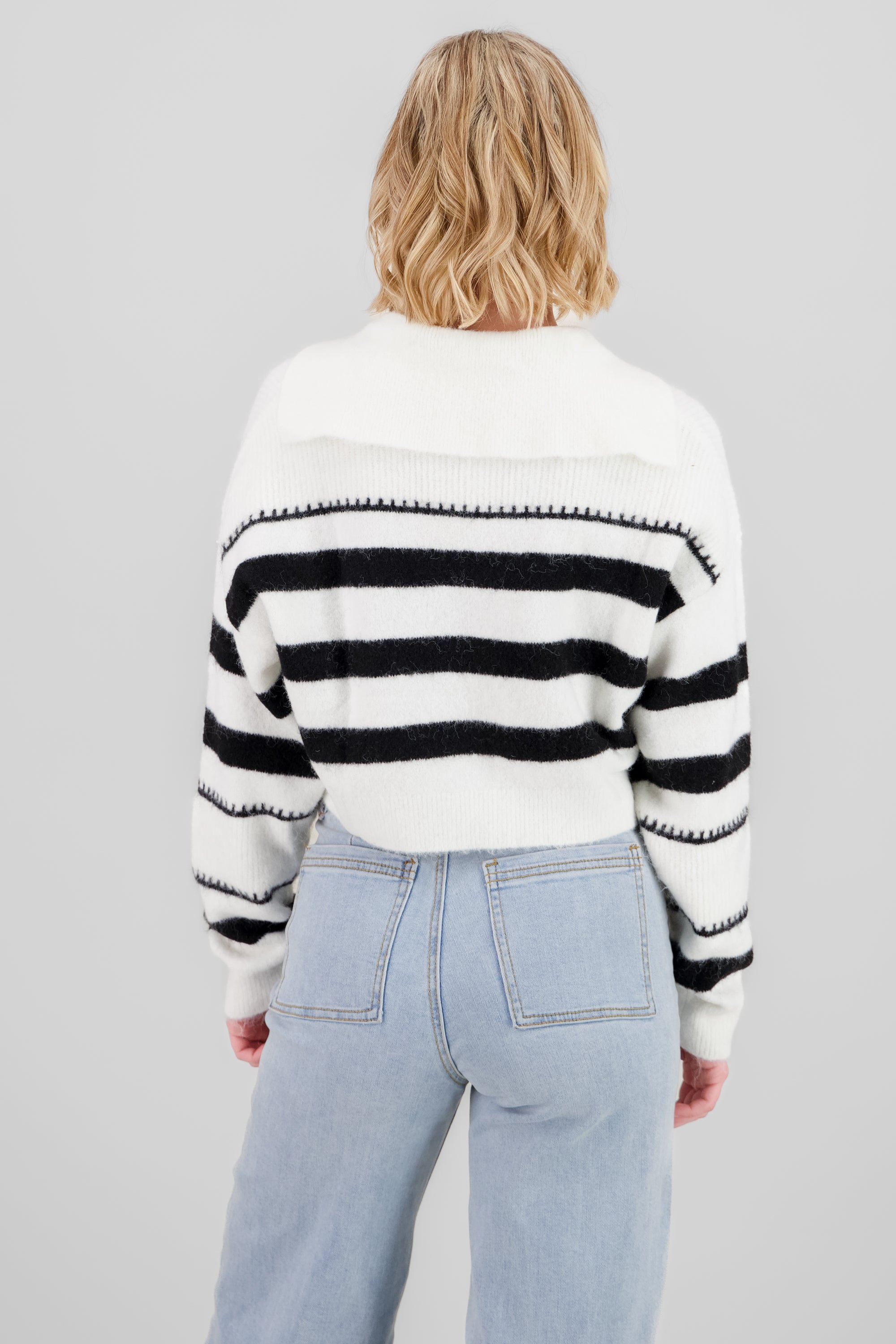 Striped V-neck Sweater BLACK/WHITE