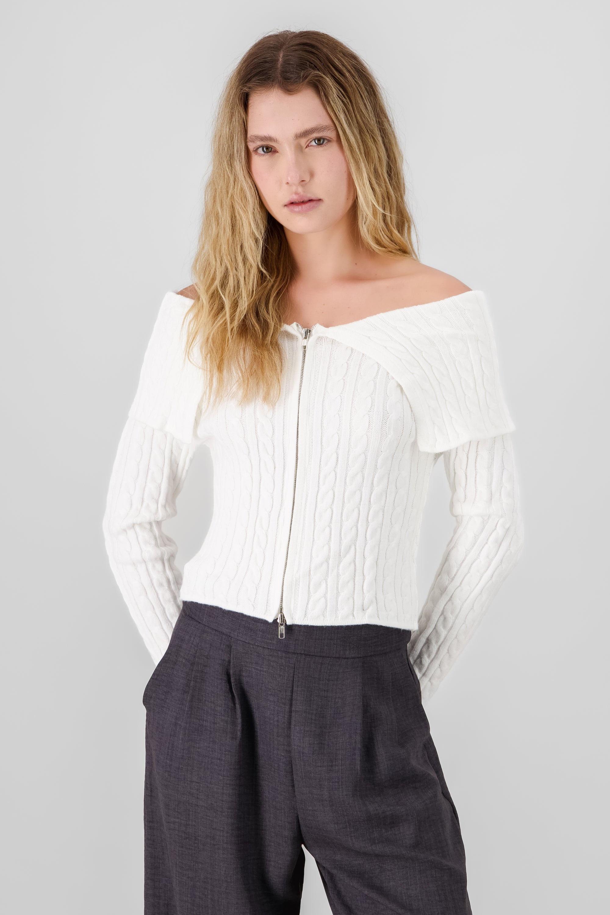 Drop Shoulder Cardigan Sweater WHITE