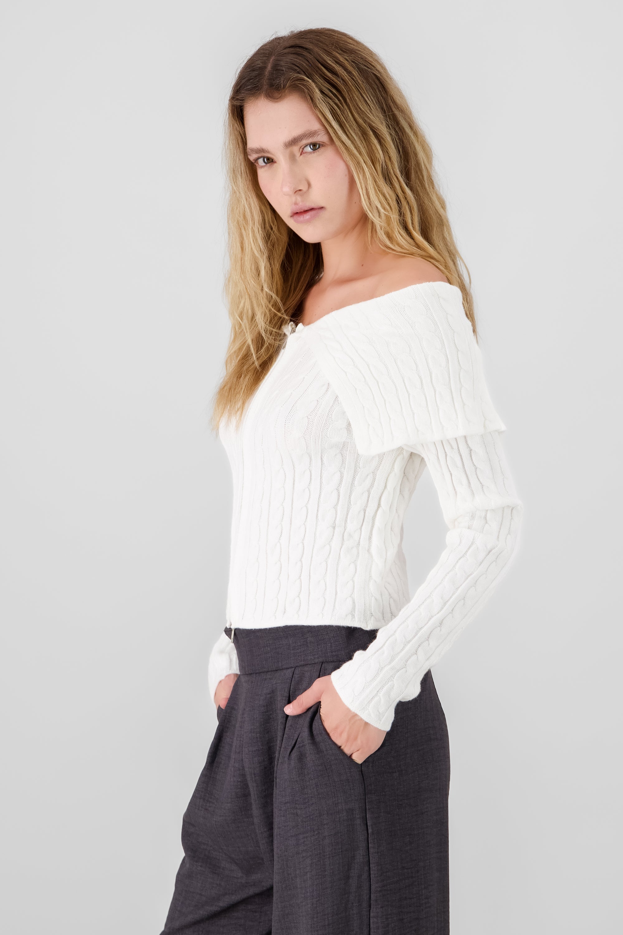 Drop Shoulder Cardigan Sweater WHITE