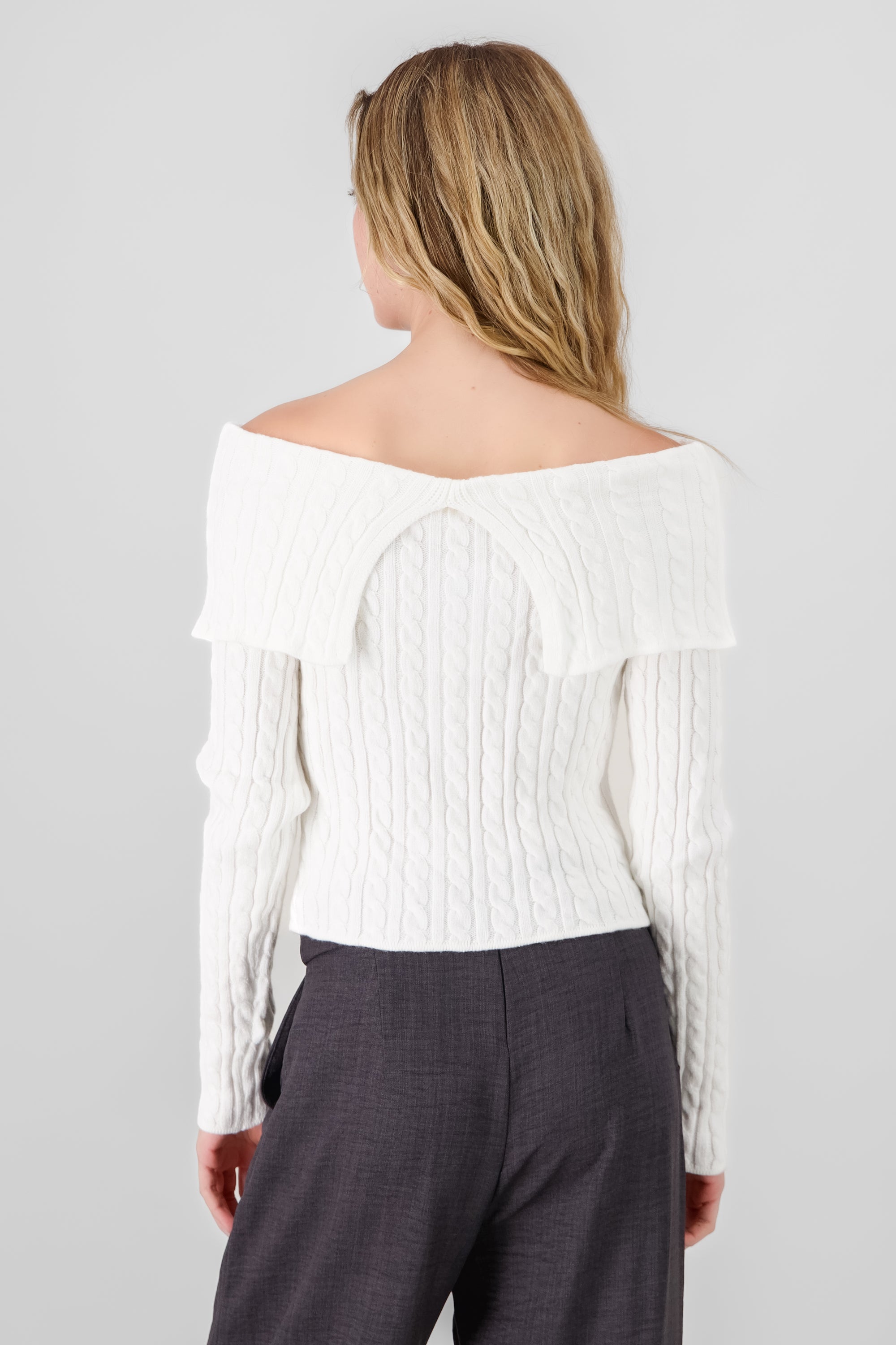 Drop Shoulder Cardigan Sweater WHITE