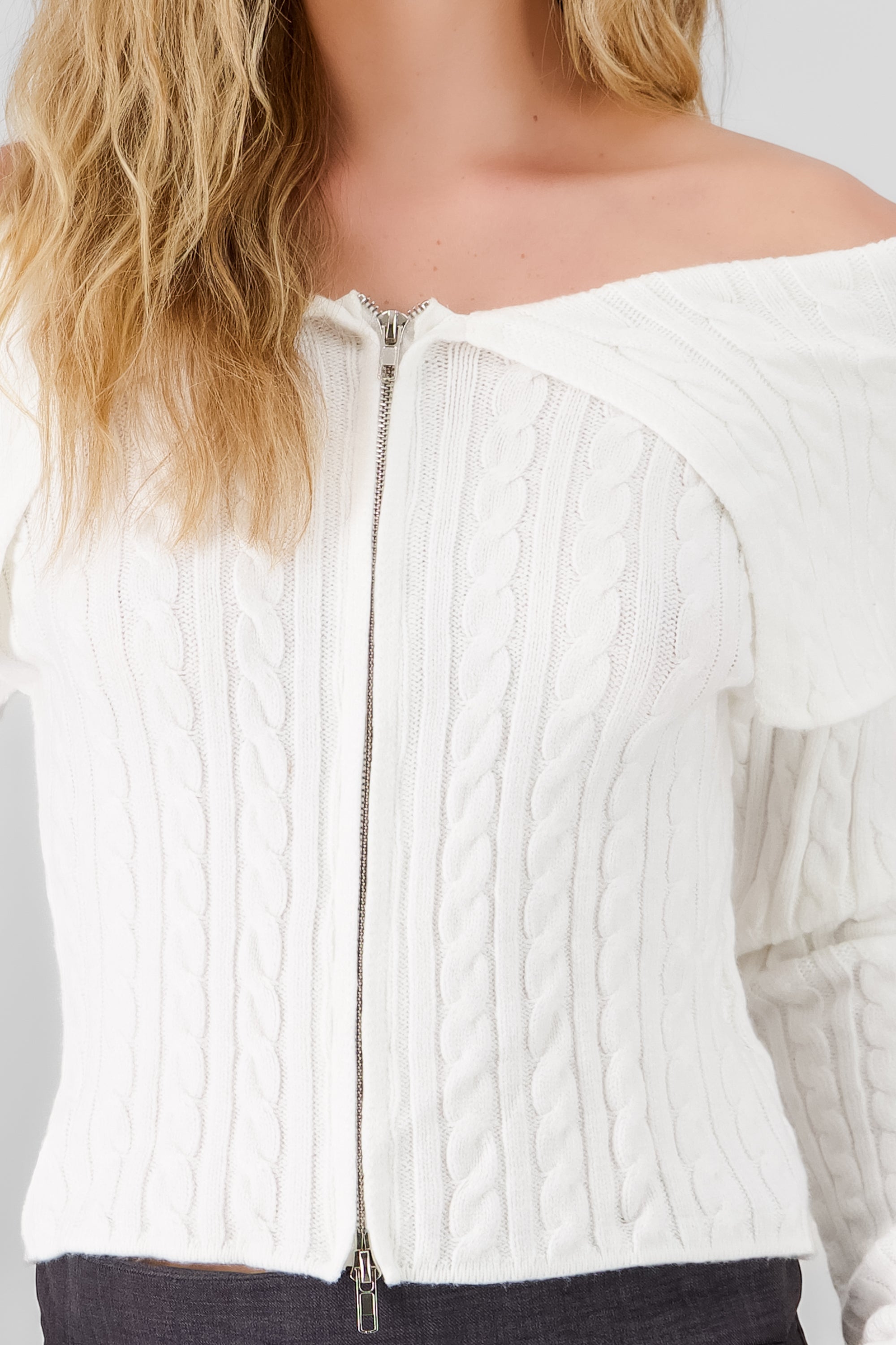 Drop Shoulder Cardigan Sweater WHITE