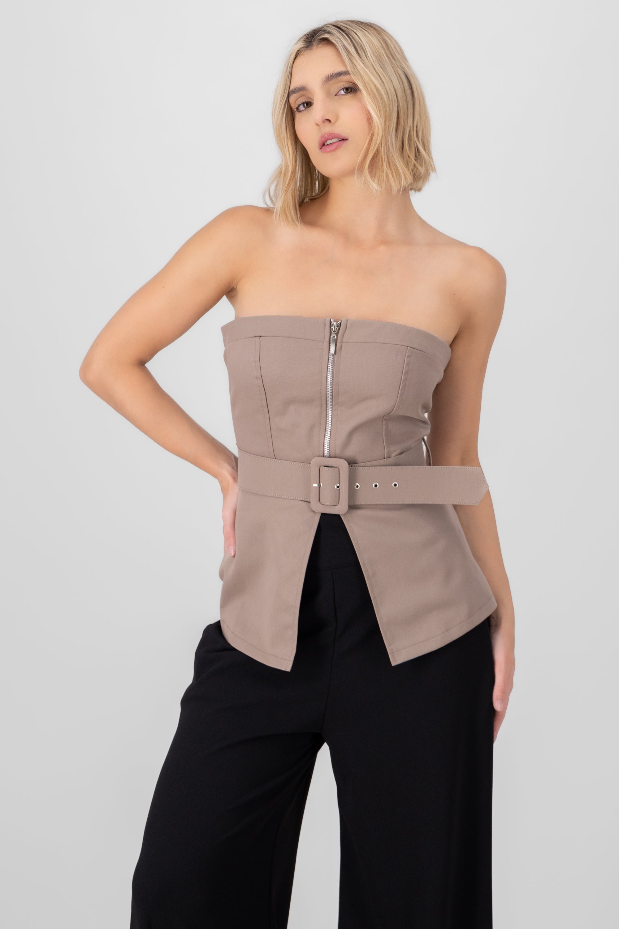 Gabardine Corset With Belt KHAKI