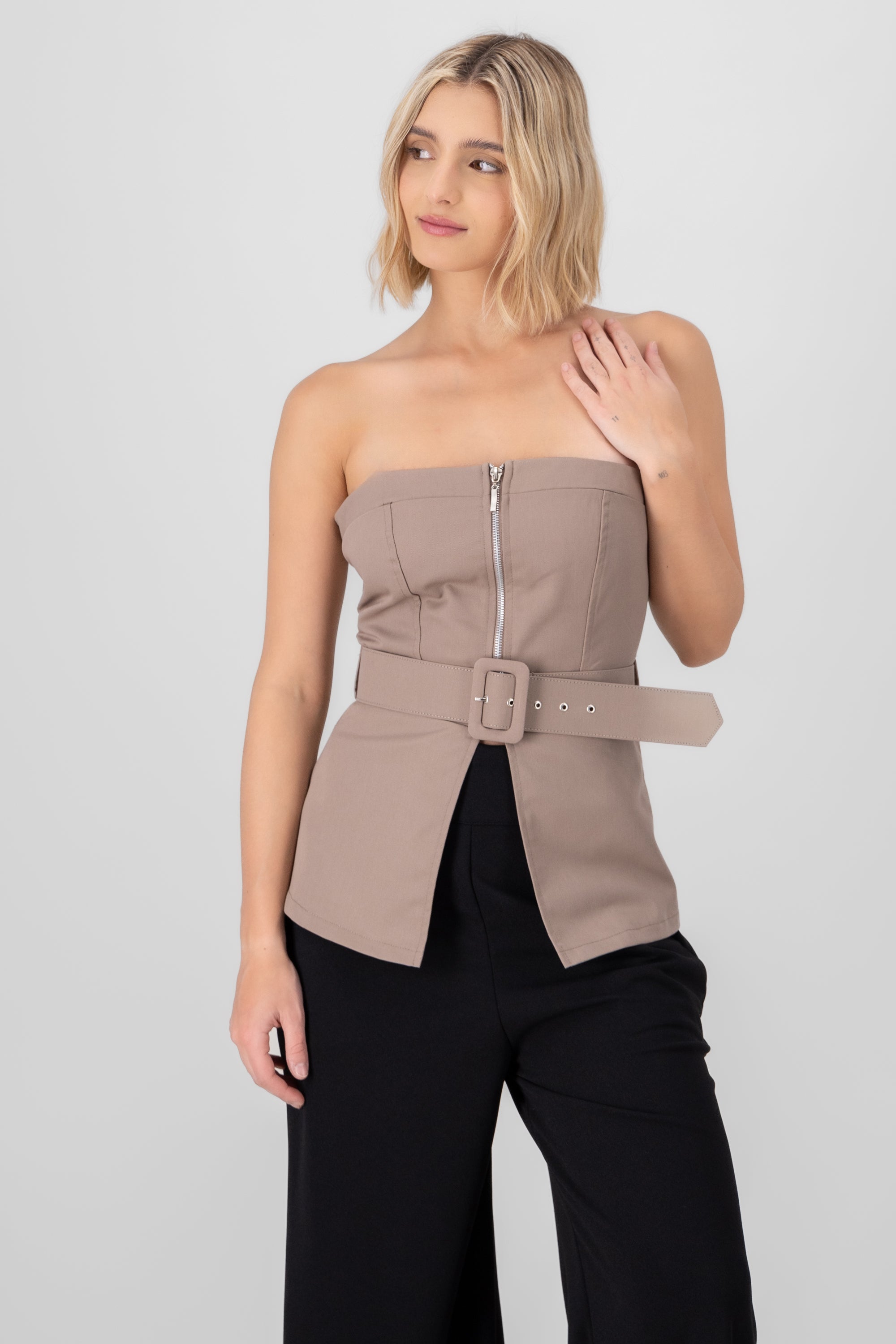 Gabardine Corset With Belt KHAKI