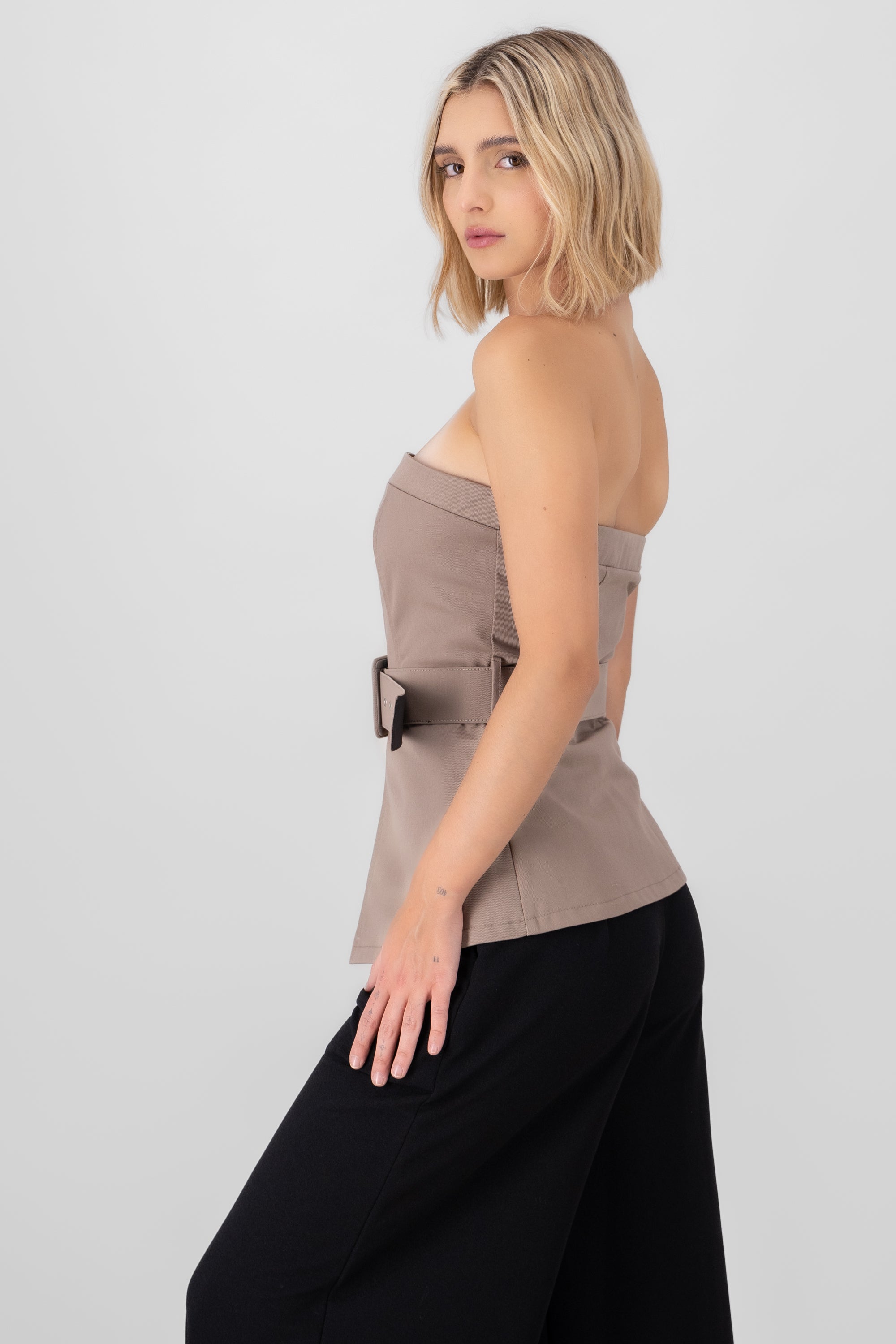 Gabardine Corset With Belt KHAKI