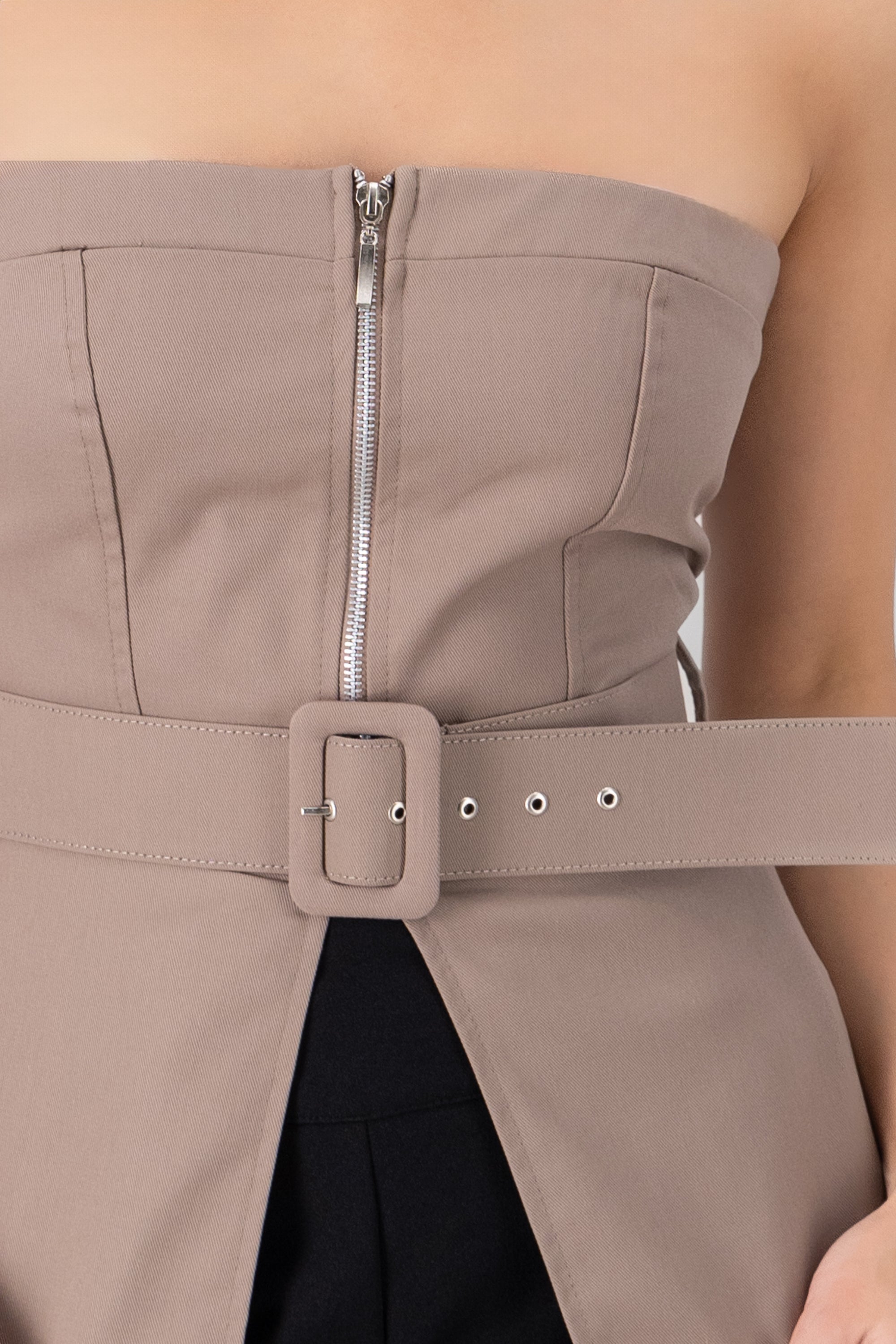 Gabardine Corset With Belt KHAKI