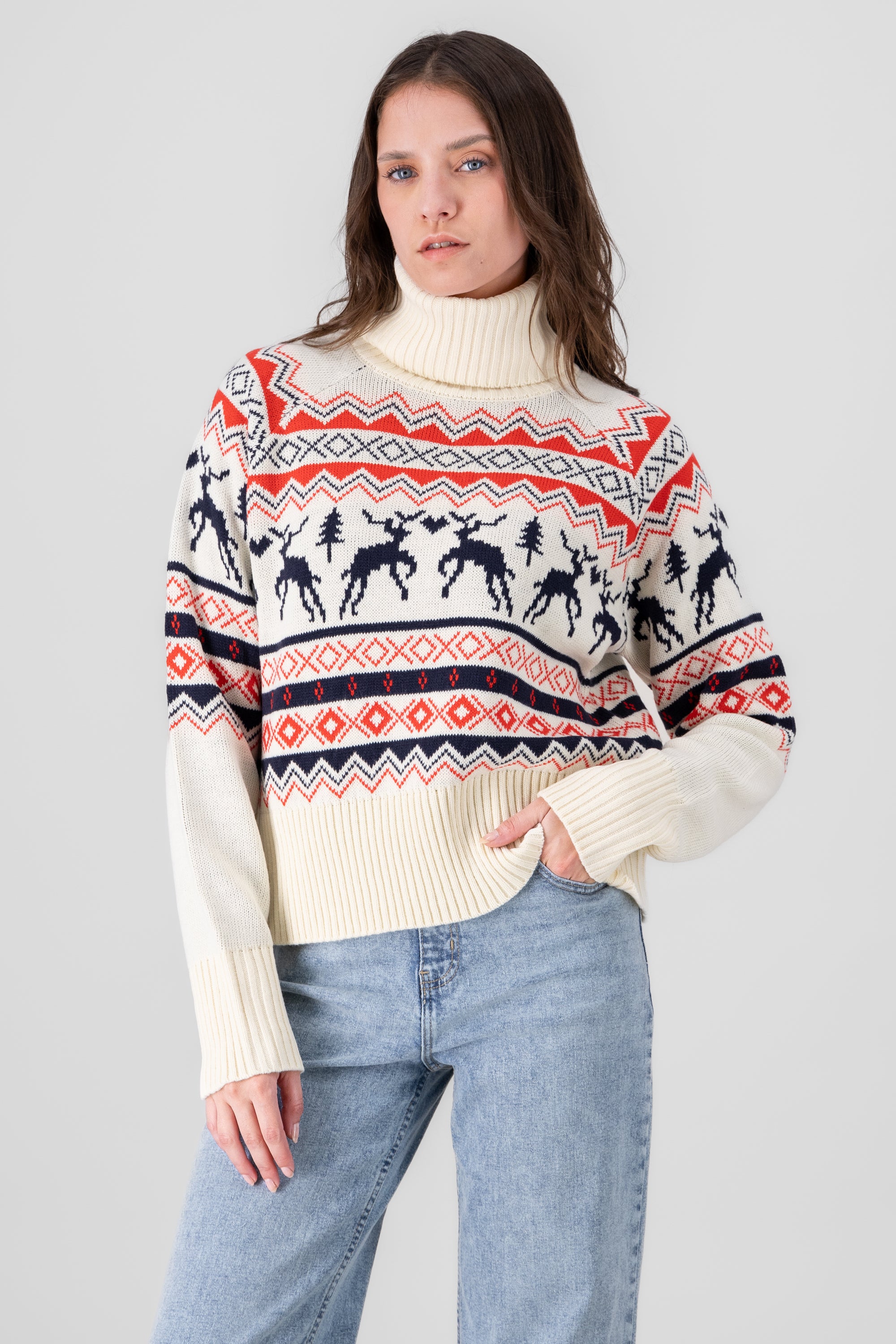 Reindeer Christmas Sweater BONE COMBO