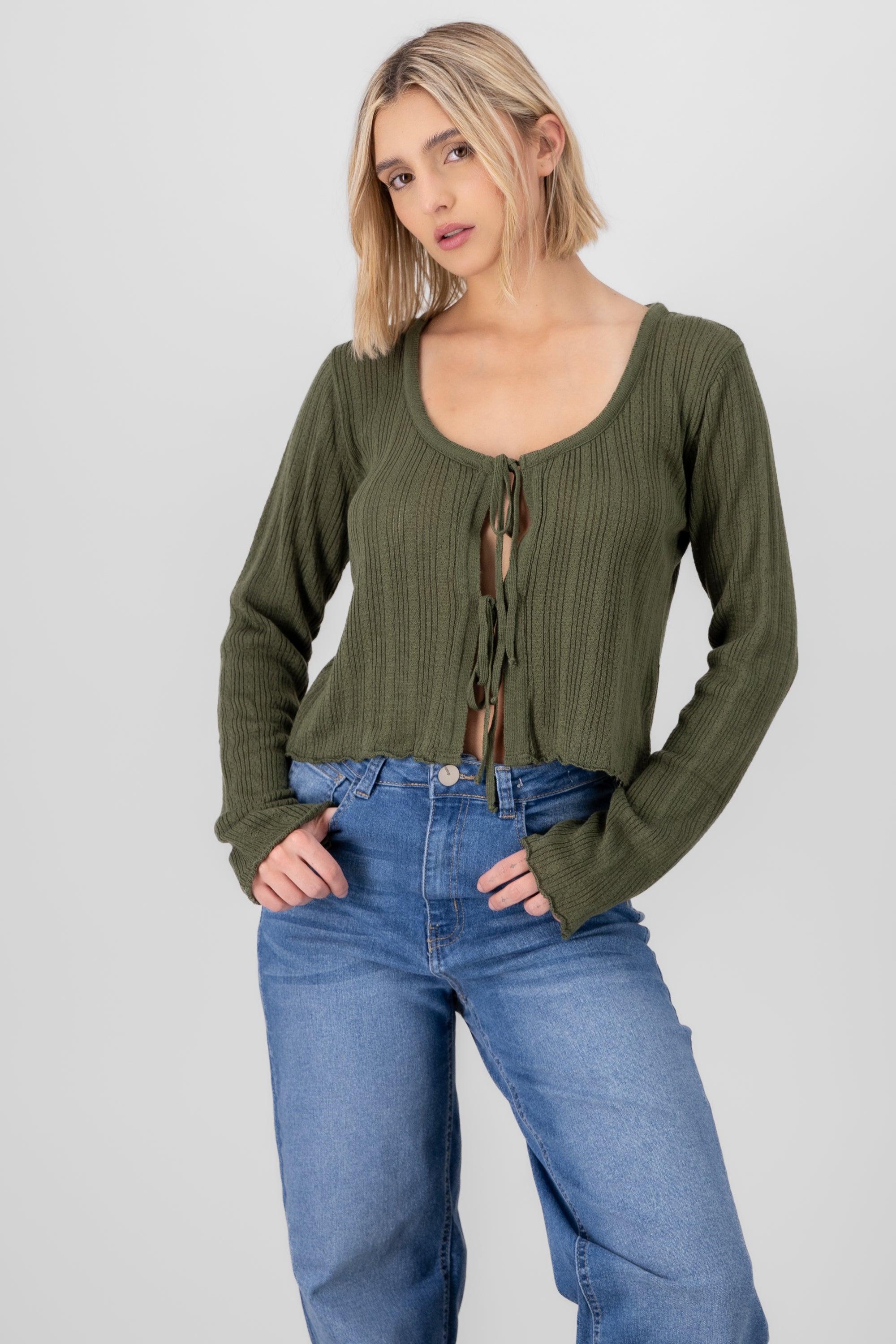 Knit Top With Bow Detail OLIVE