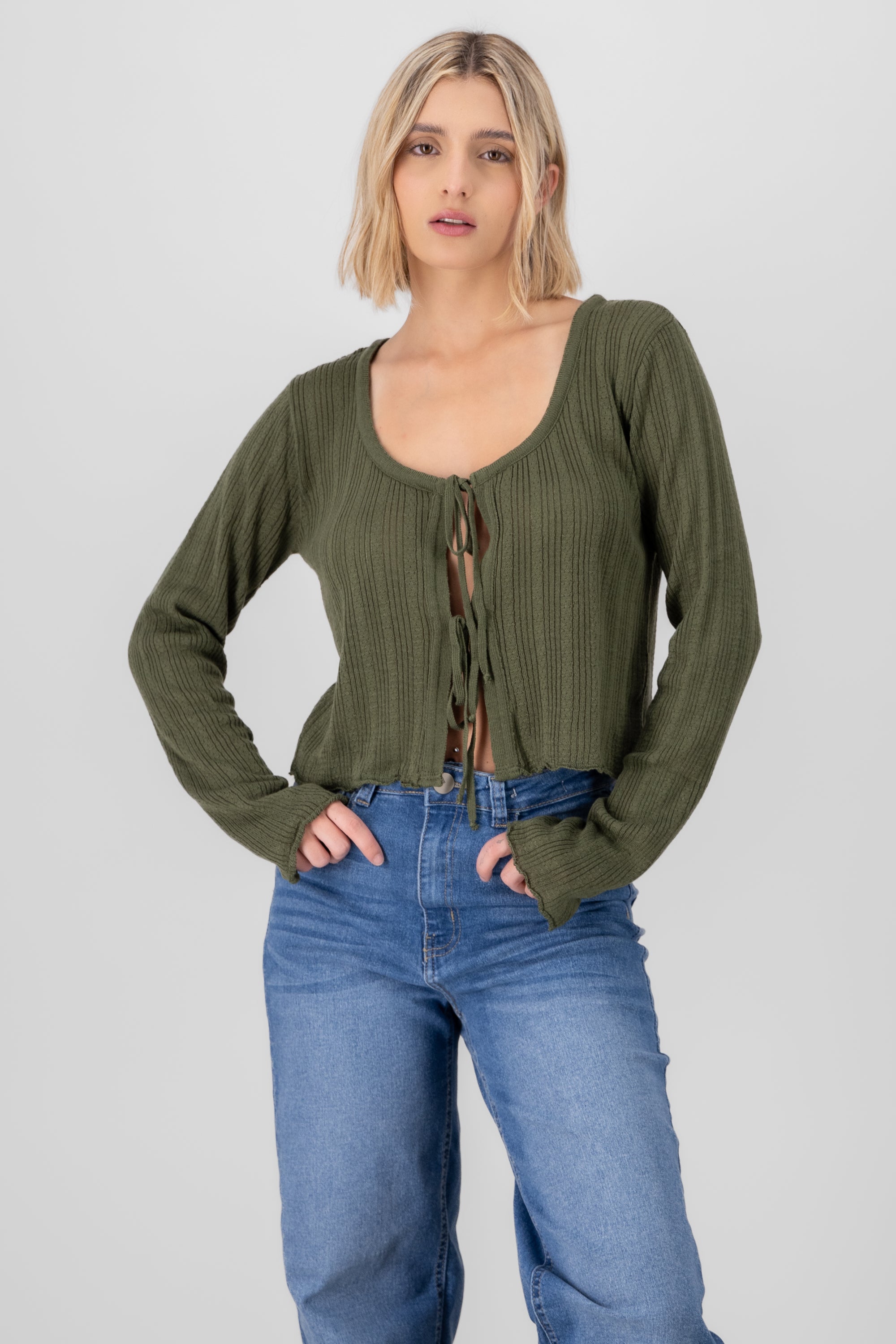 Knit Top With Bow Detail OLIVE