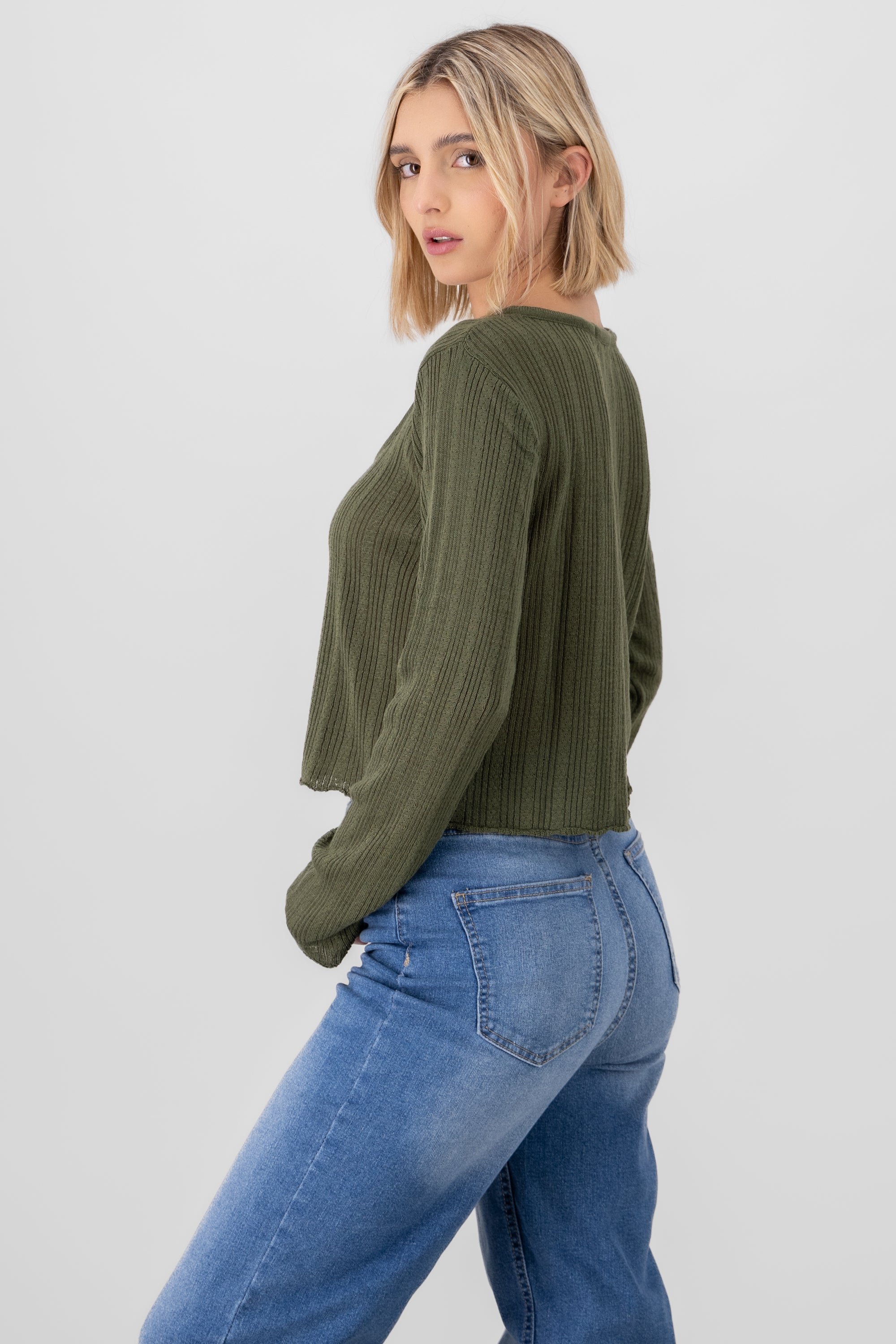 Knit Top With Bow Detail OLIVE