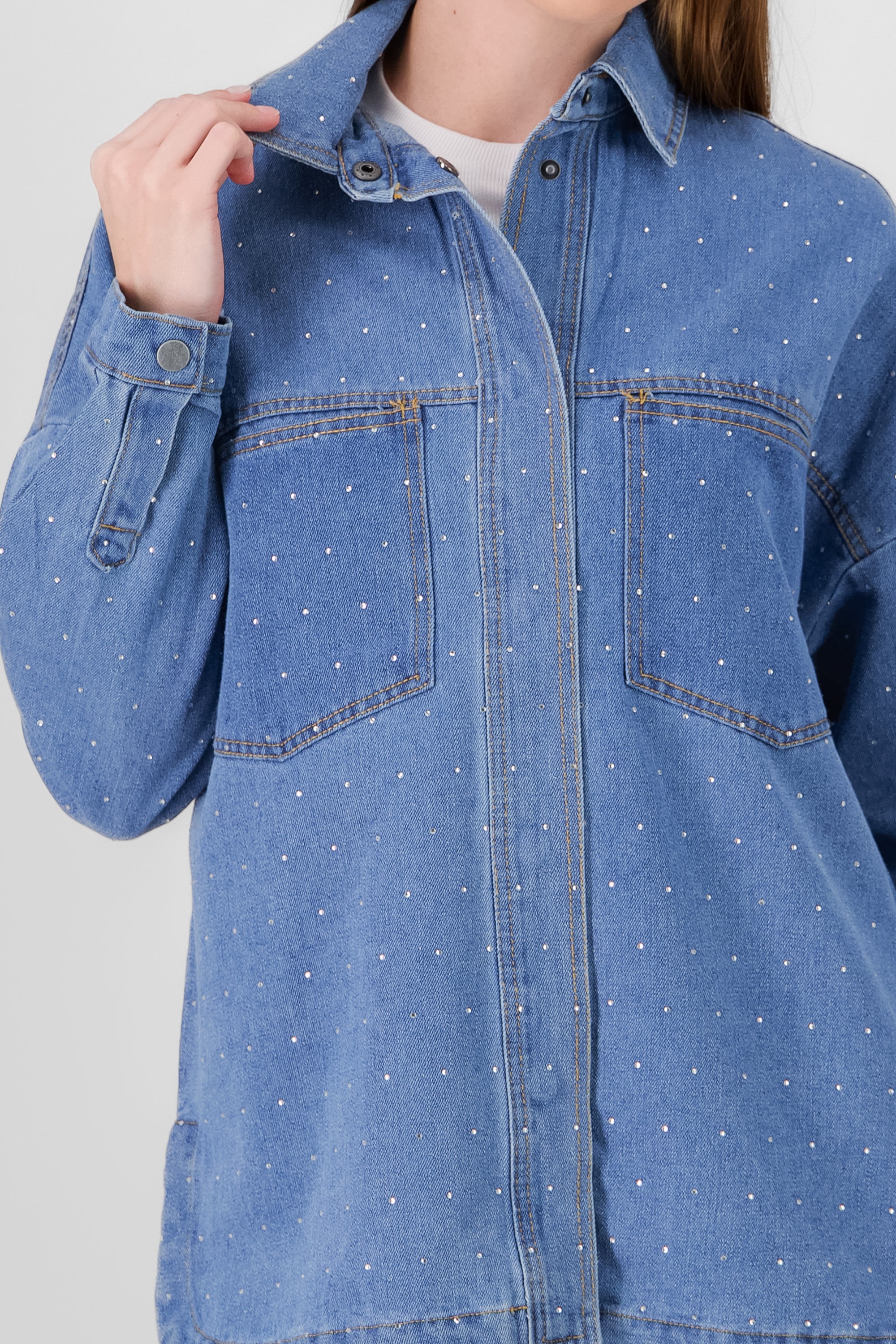 Glitter Detail Shirt jacket MEDIUM WASH