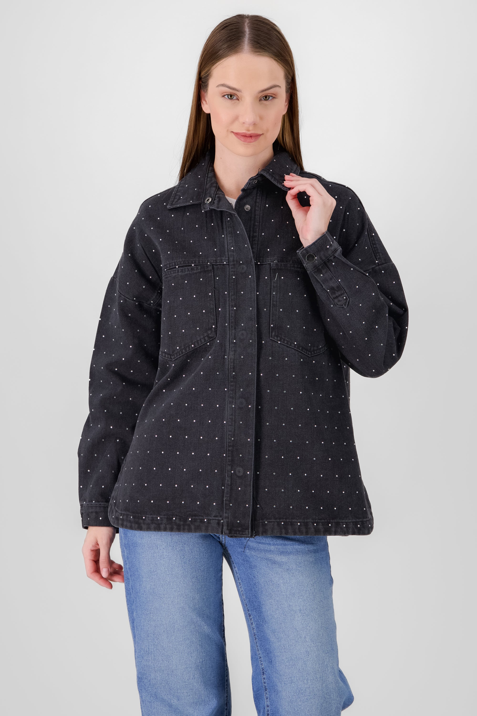 Glitter Detail Shirt jacket BLACK