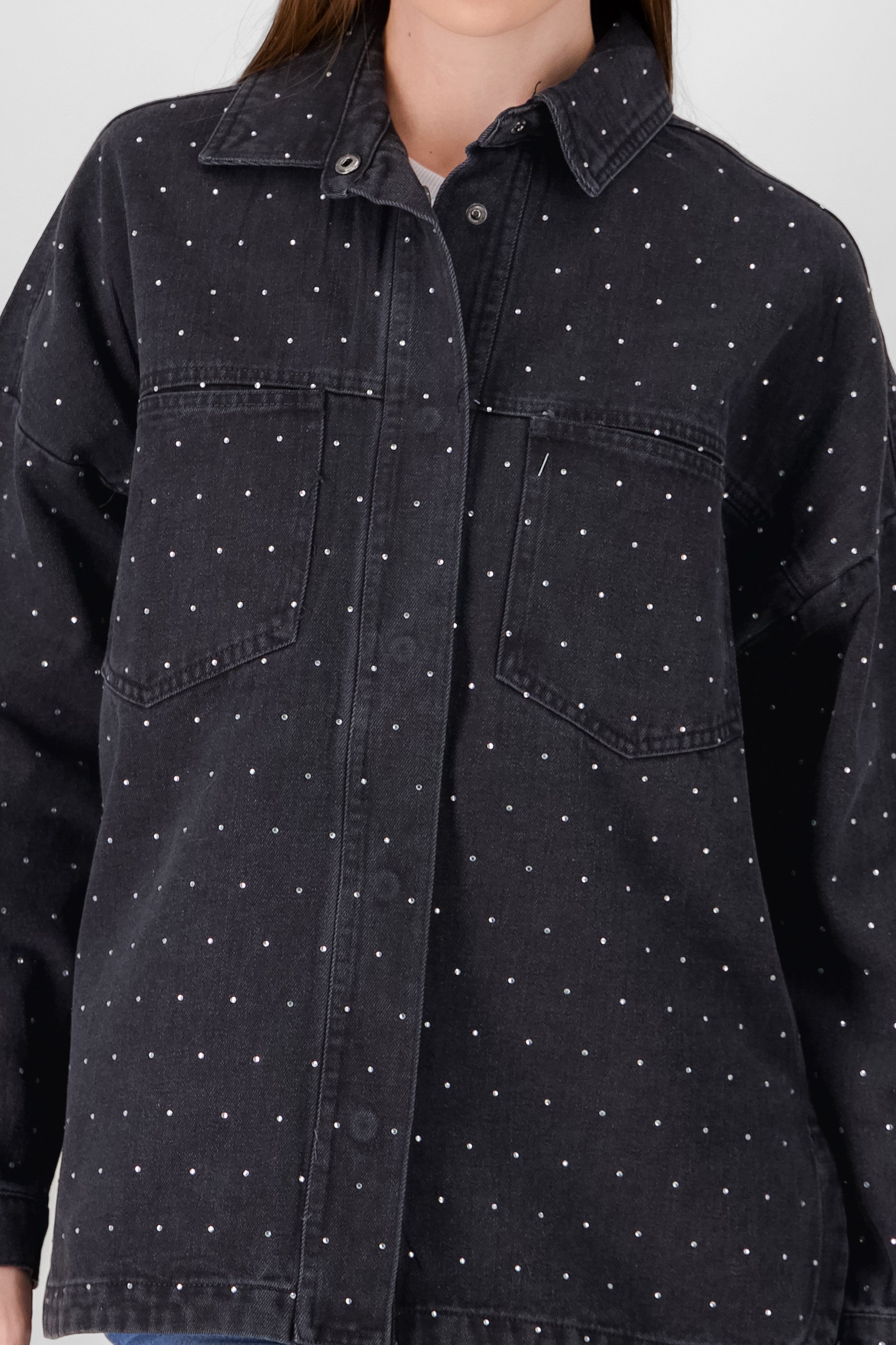 Glitter Detail Shirt jacket BLACK