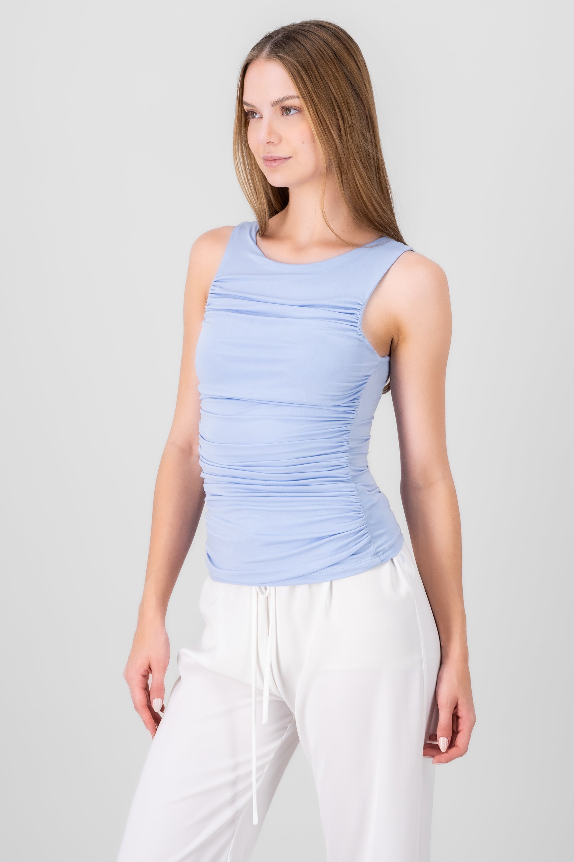 Draped Sleeveless Top SKY BLUE