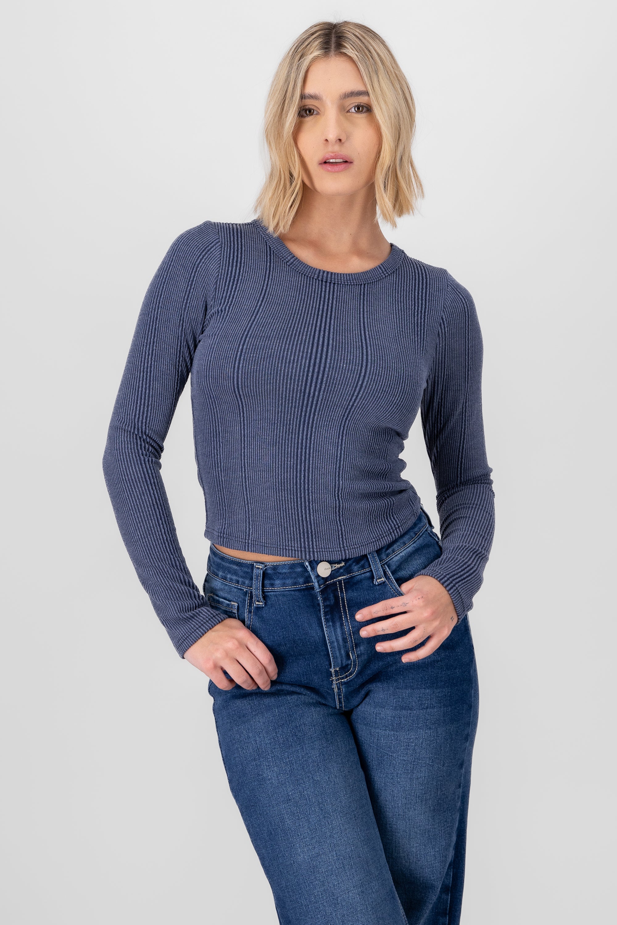 Ribbed Long Sleeve Top INDIGO