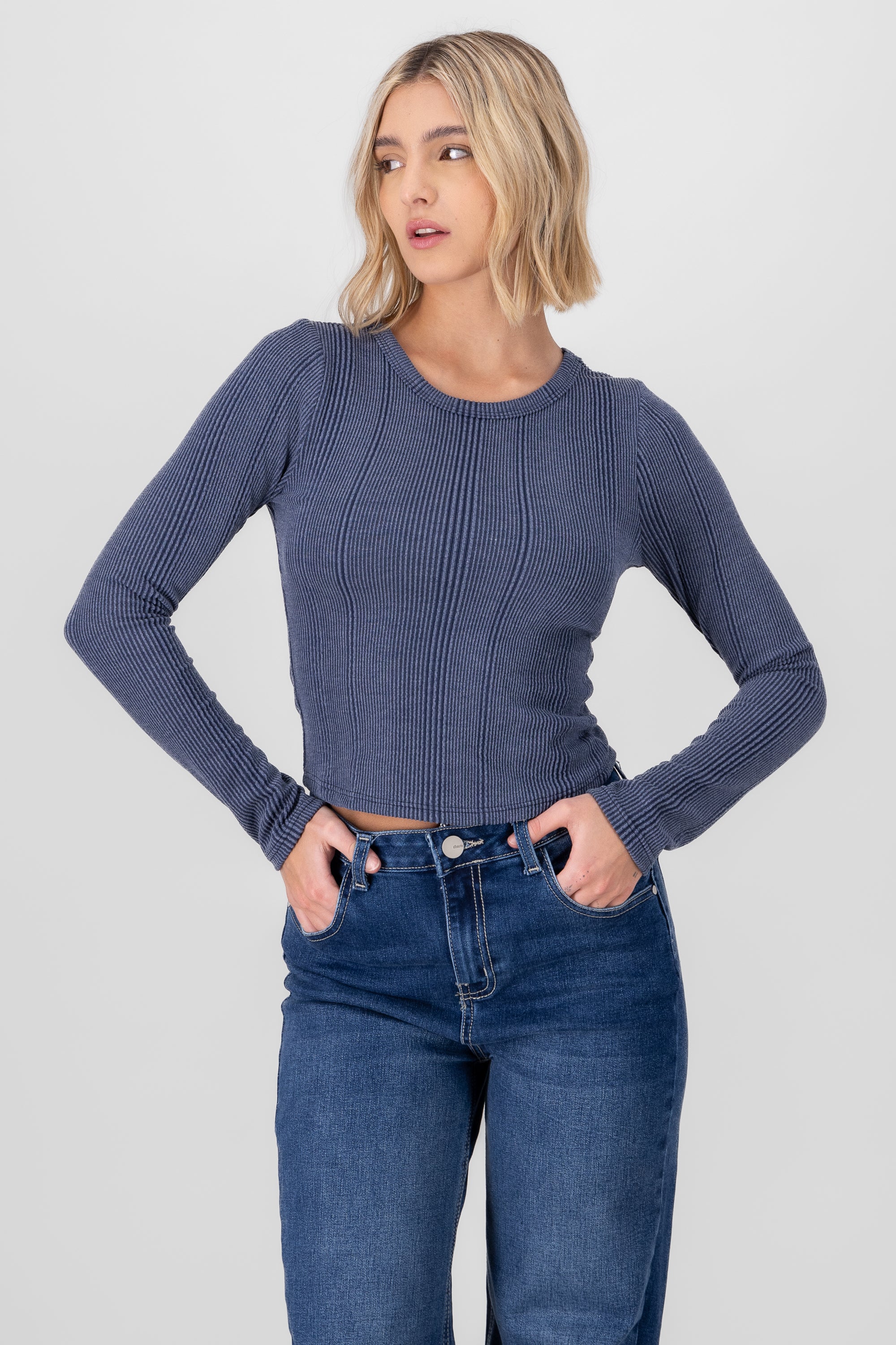 Ribbed Long Sleeve Top INDIGO