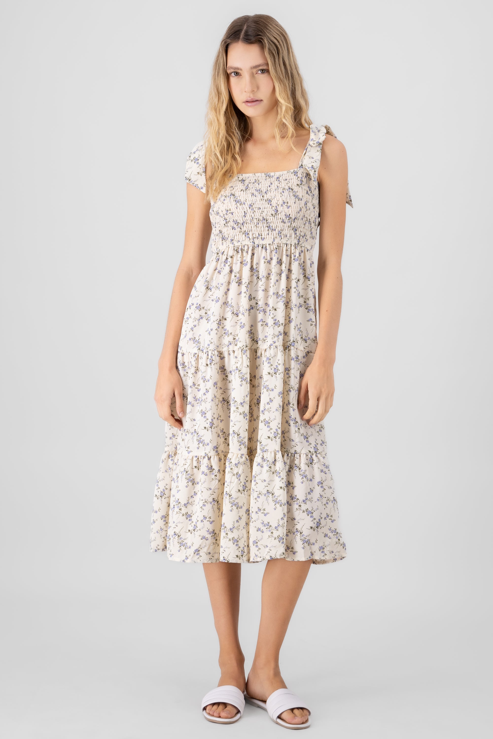 Floral Print Midi Dress BONE COMBO