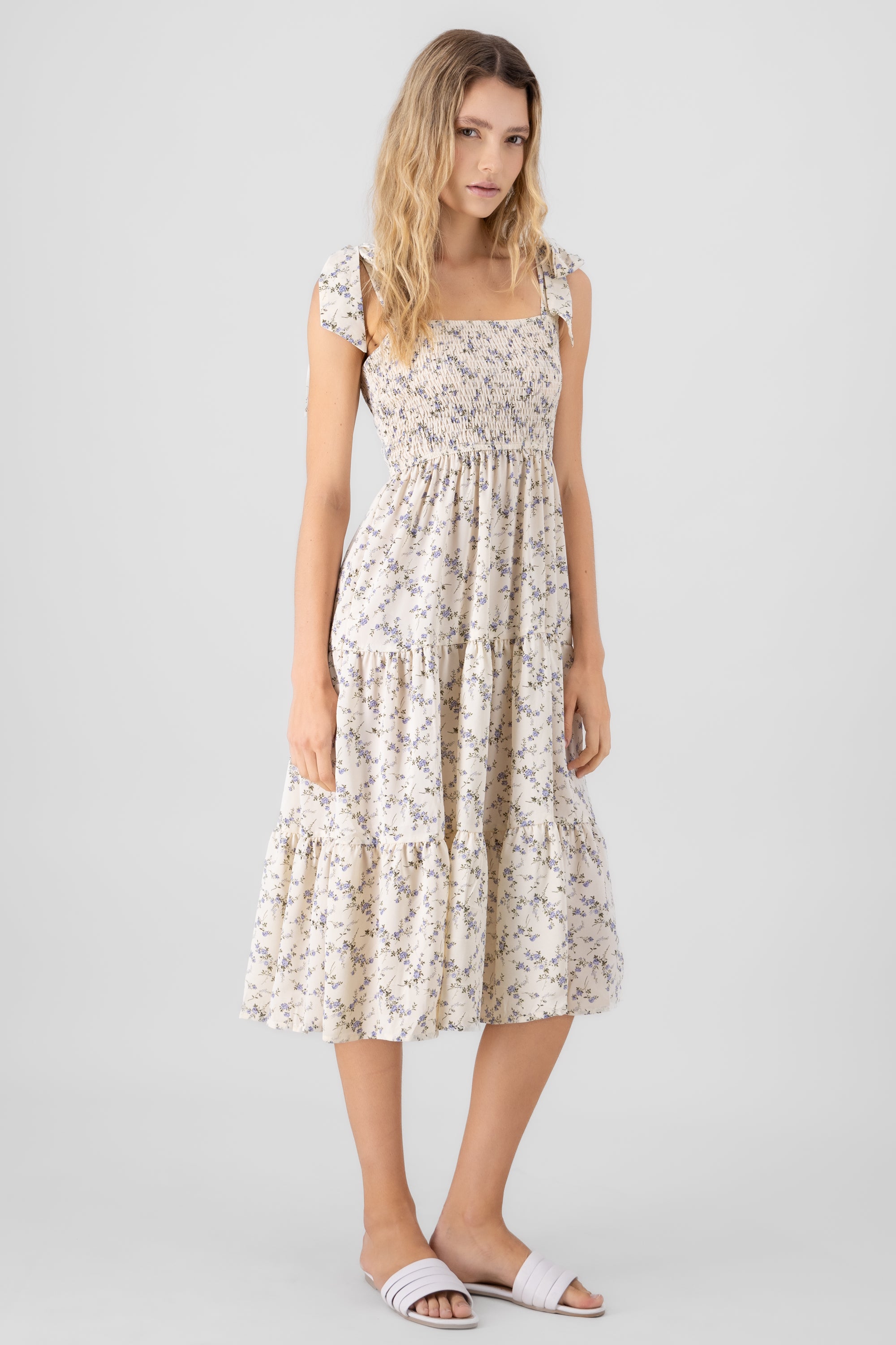 Floral Print Midi Dress BONE COMBO