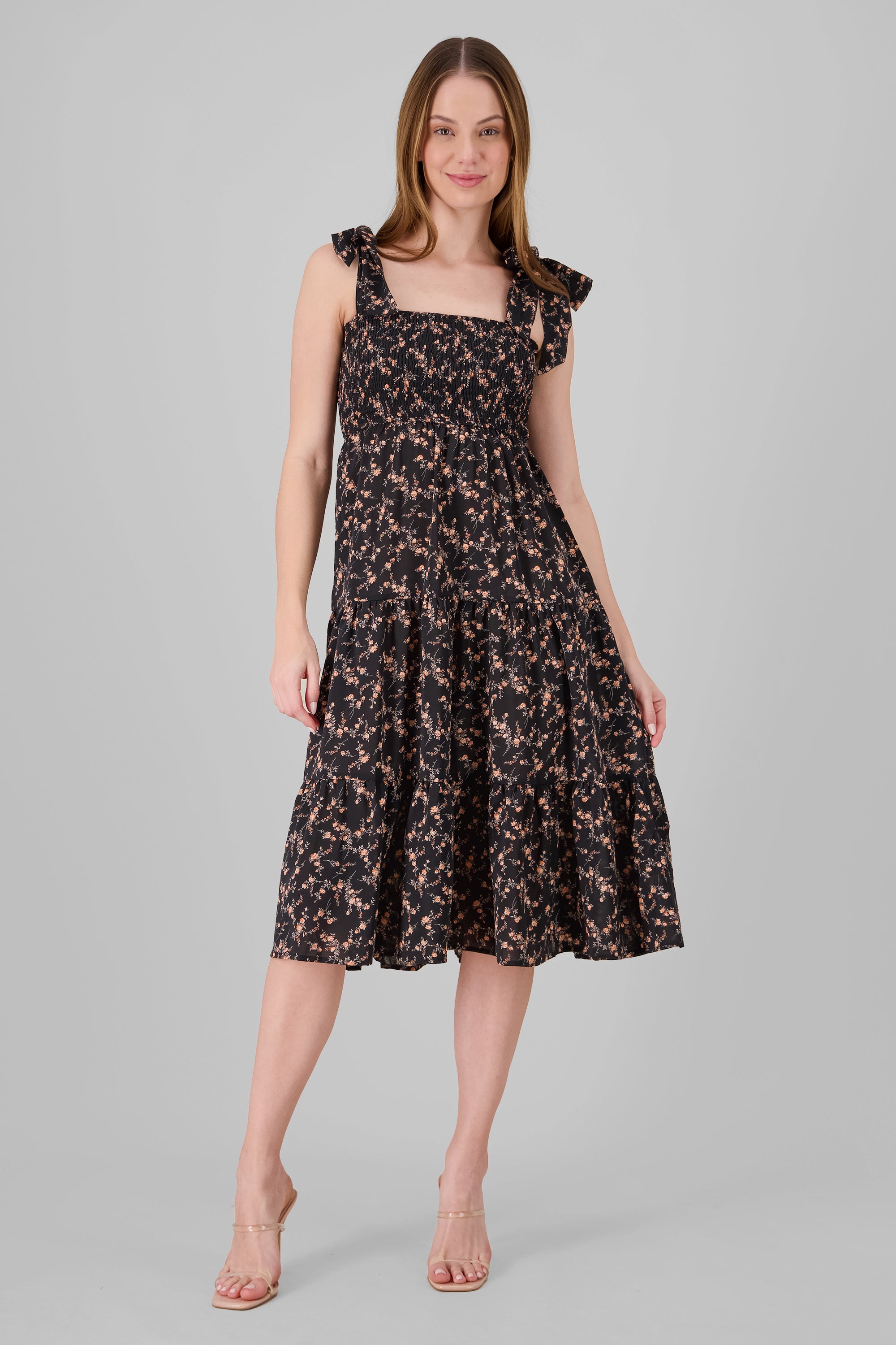 Floral Print Midi Dress BLACK COMBO