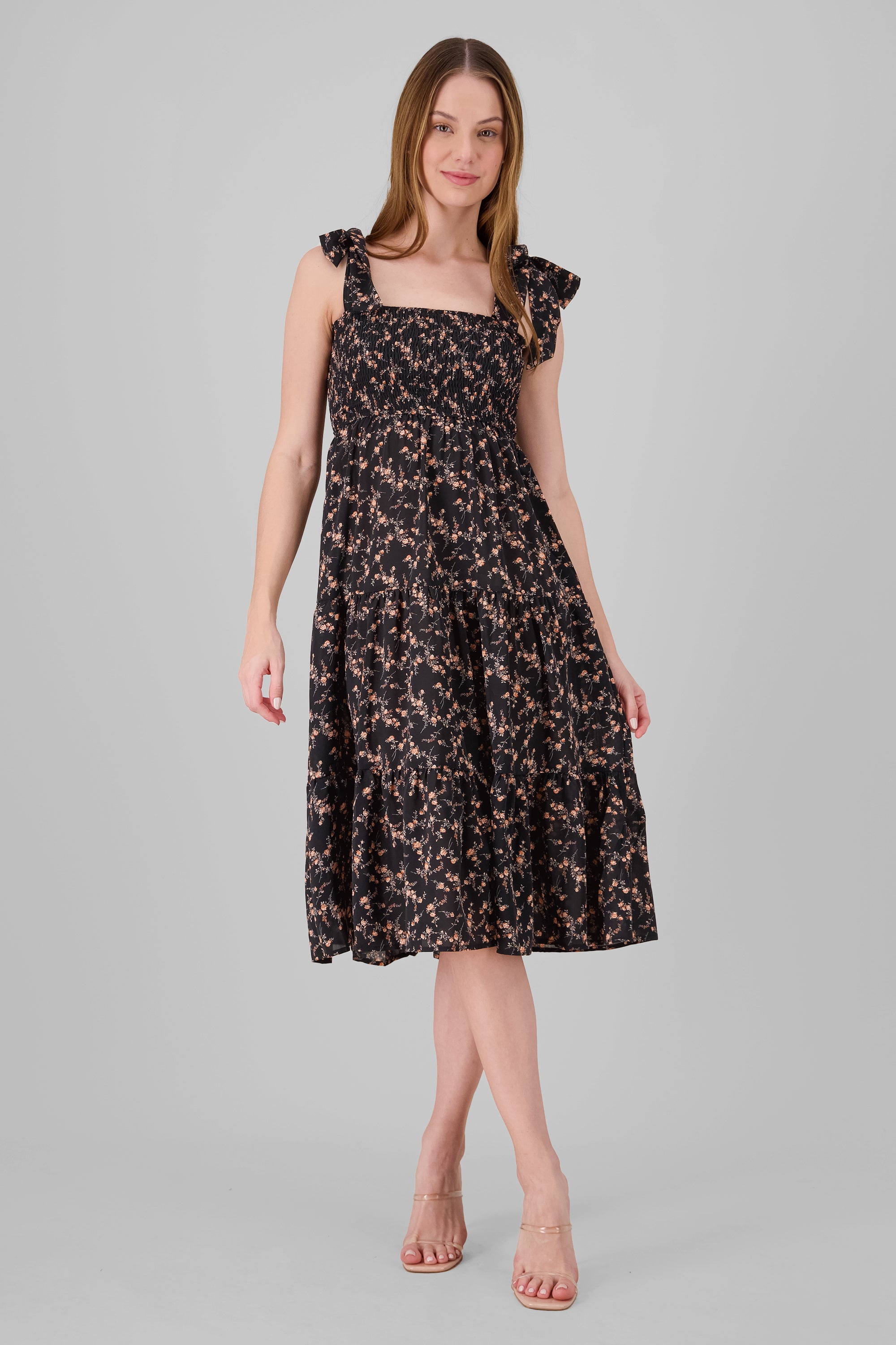 Floral Print Midi Dress BLACK COMBO