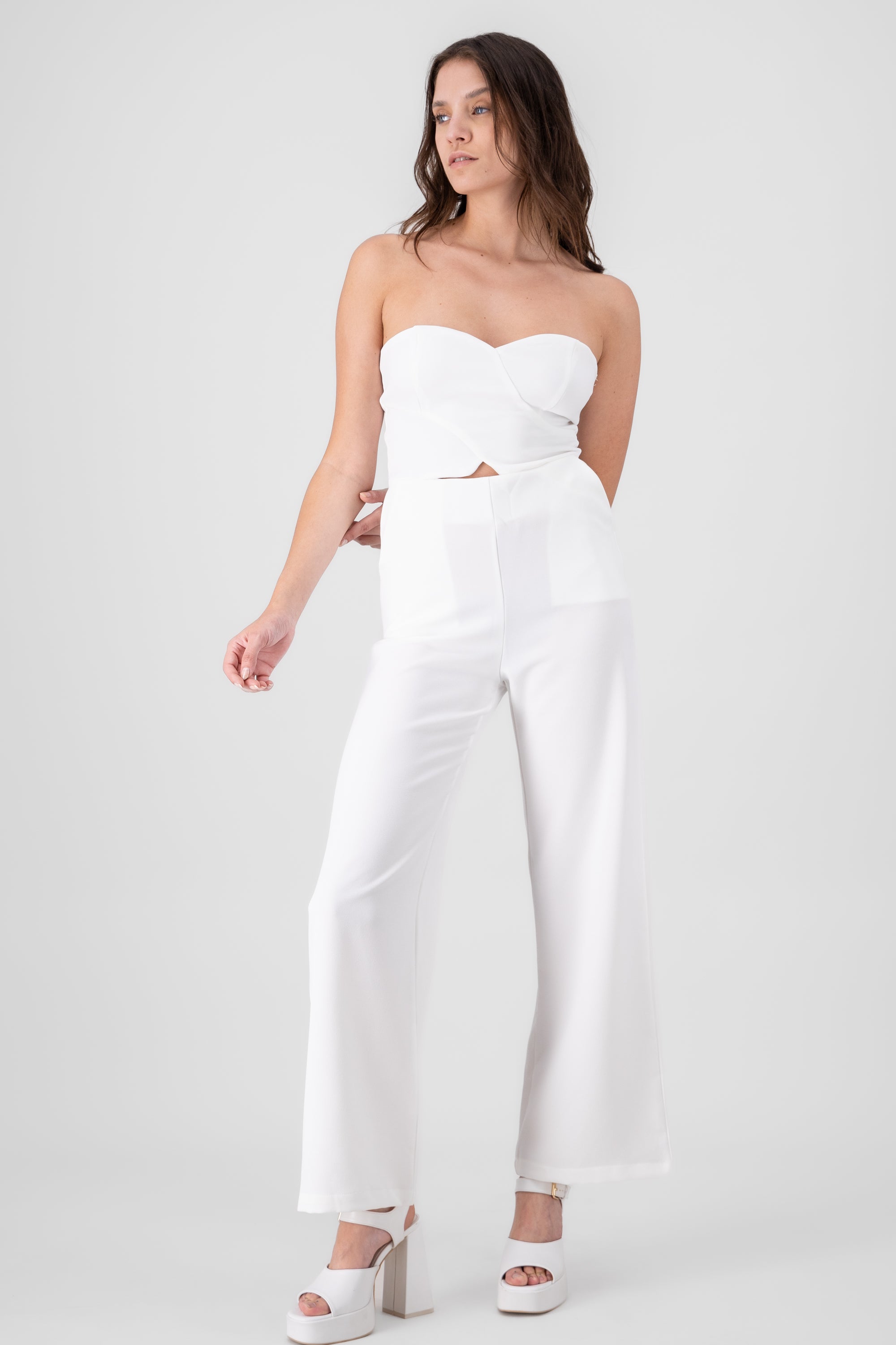 Solid Strapless Jumpsuit WHITE