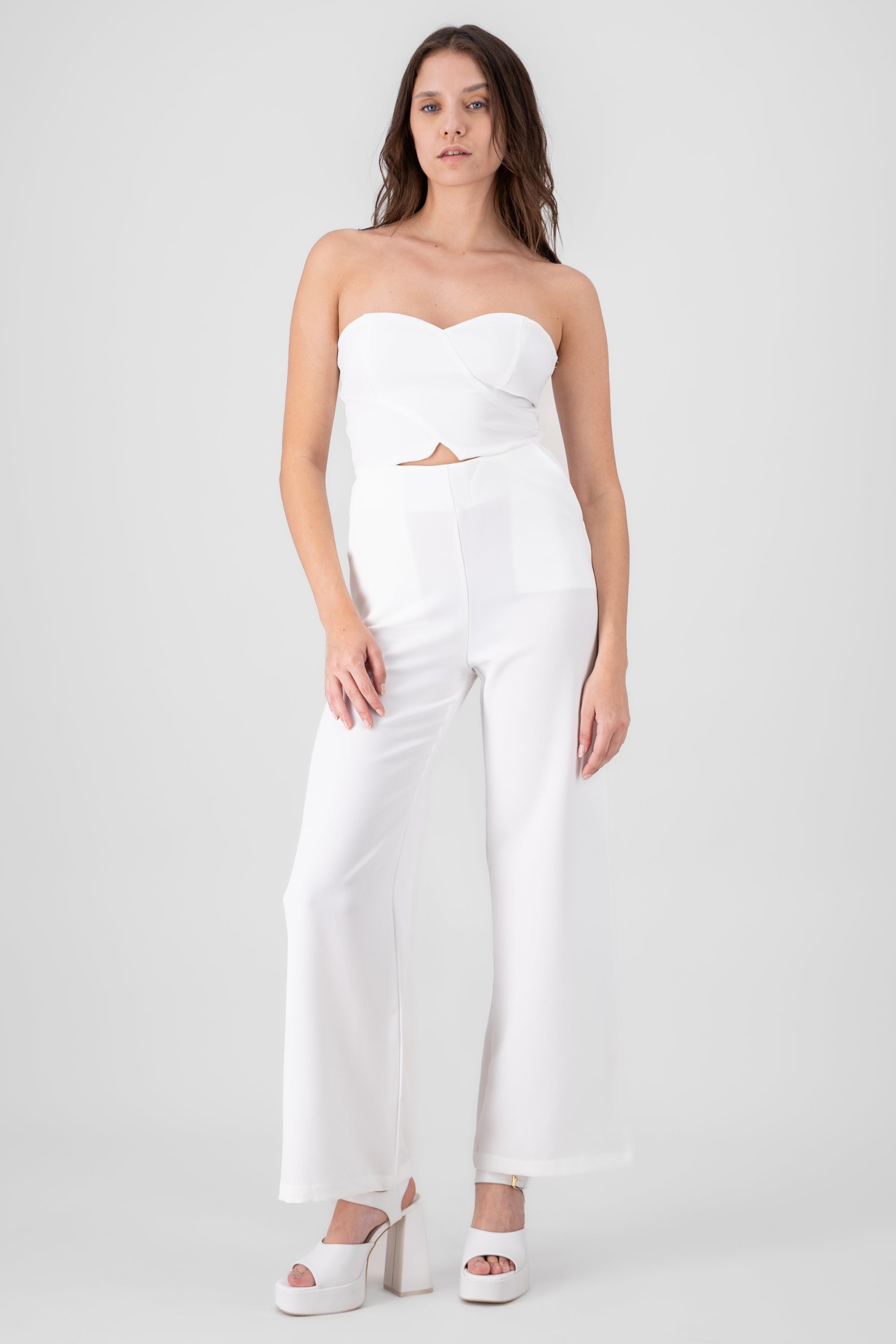 Solid Strapless Jumpsuit WHITE