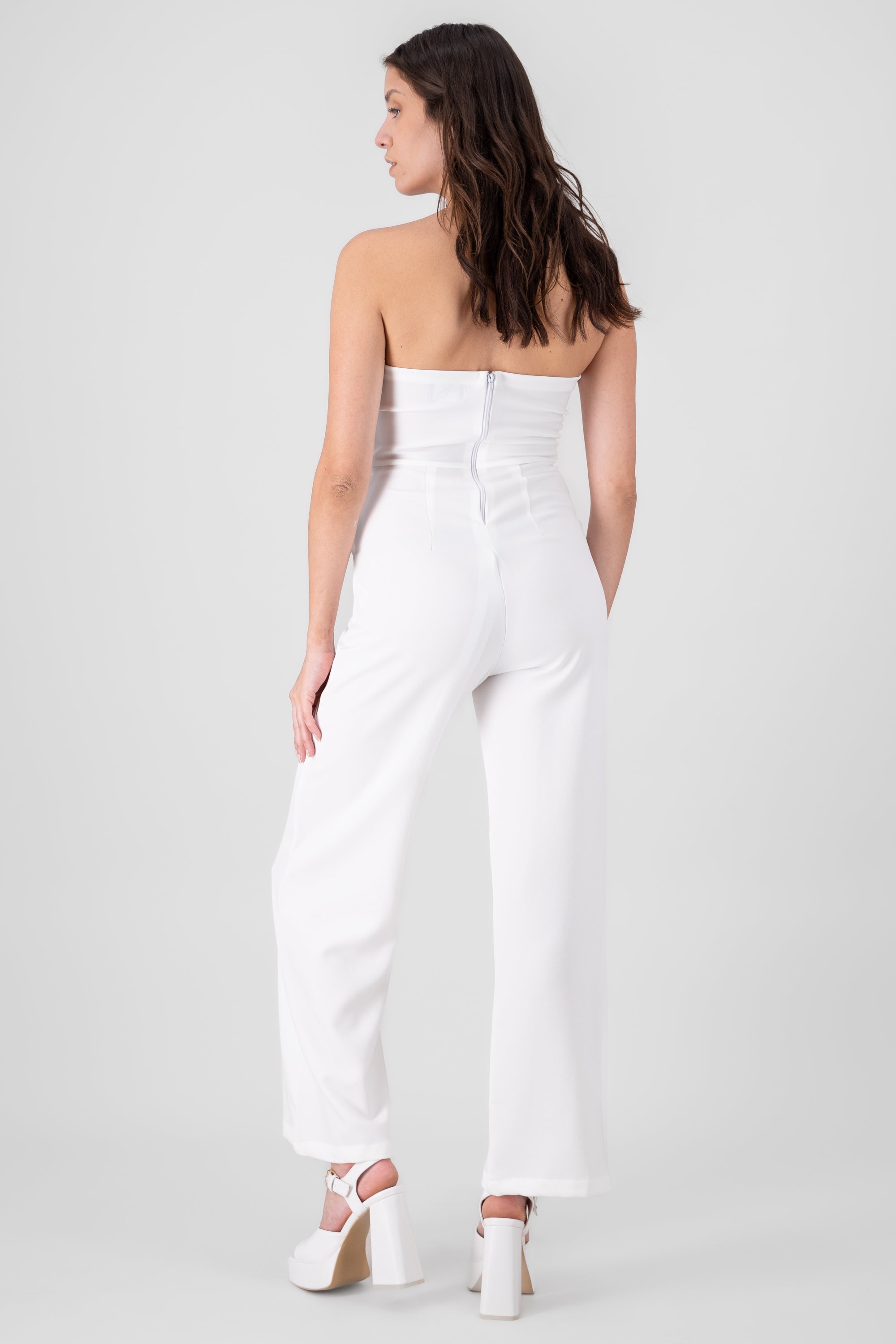 Solid Strapless Jumpsuit WHITE