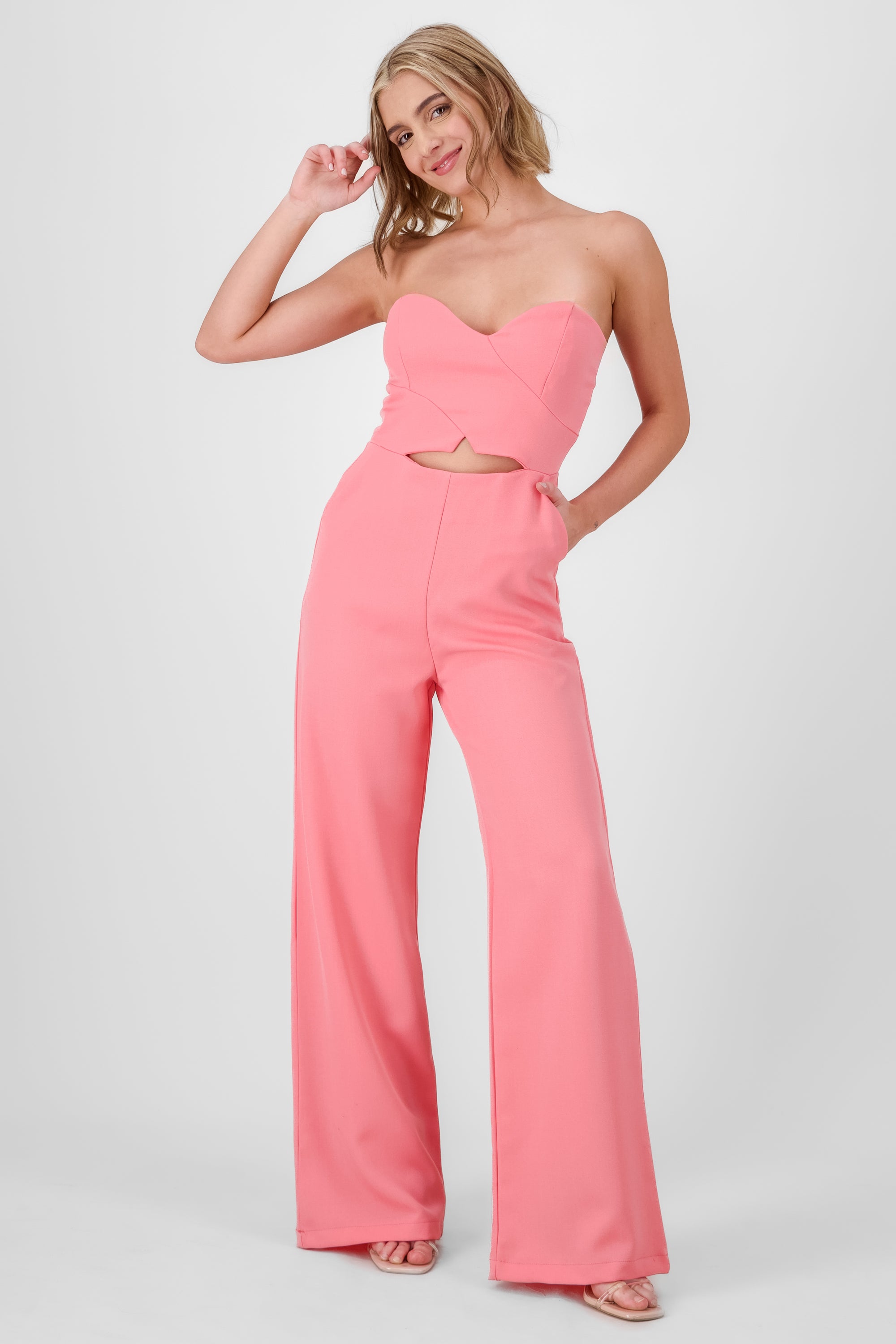 Solid Strapless Jumpsuit PINK