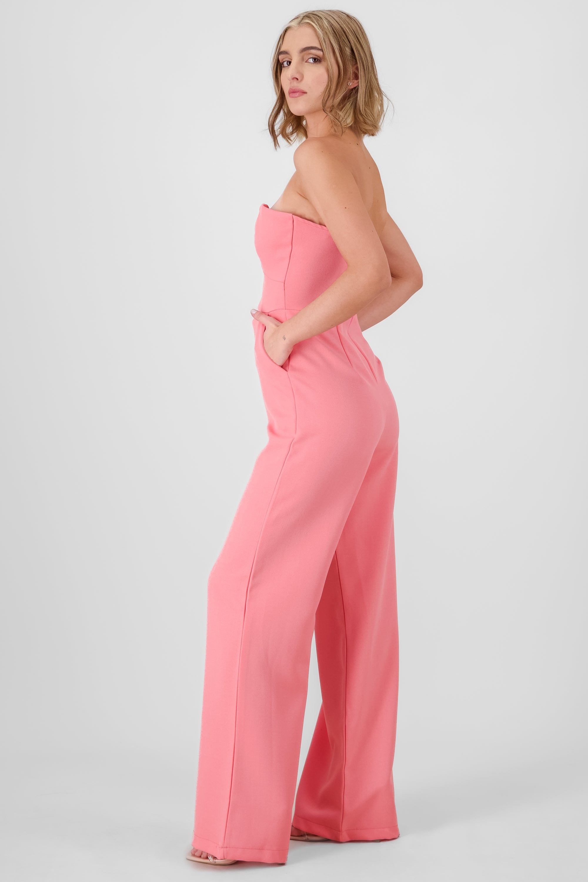 Solid Strapless Jumpsuit PINK