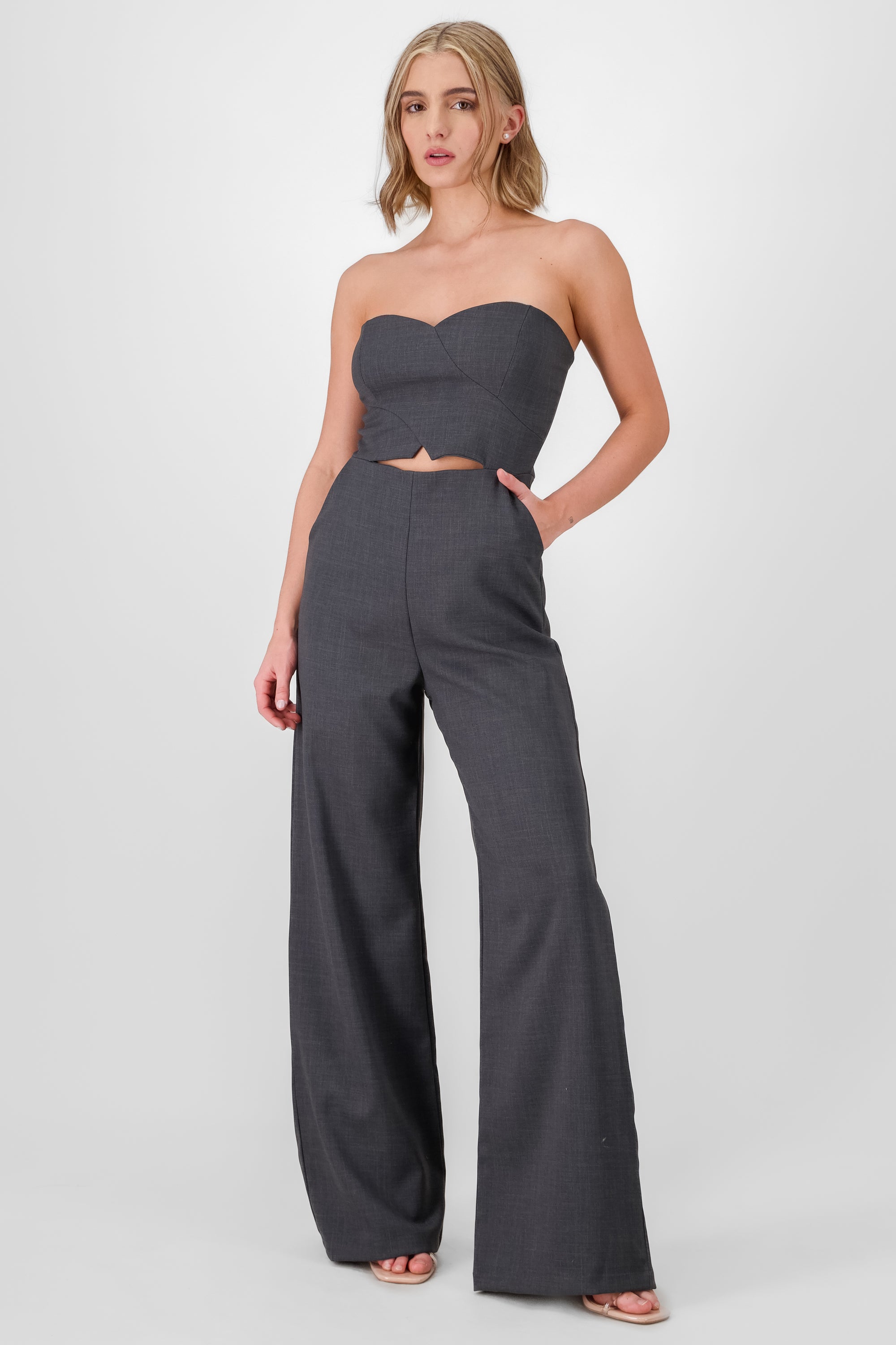 Solid Strapless Jumpsuit DARK GRAY