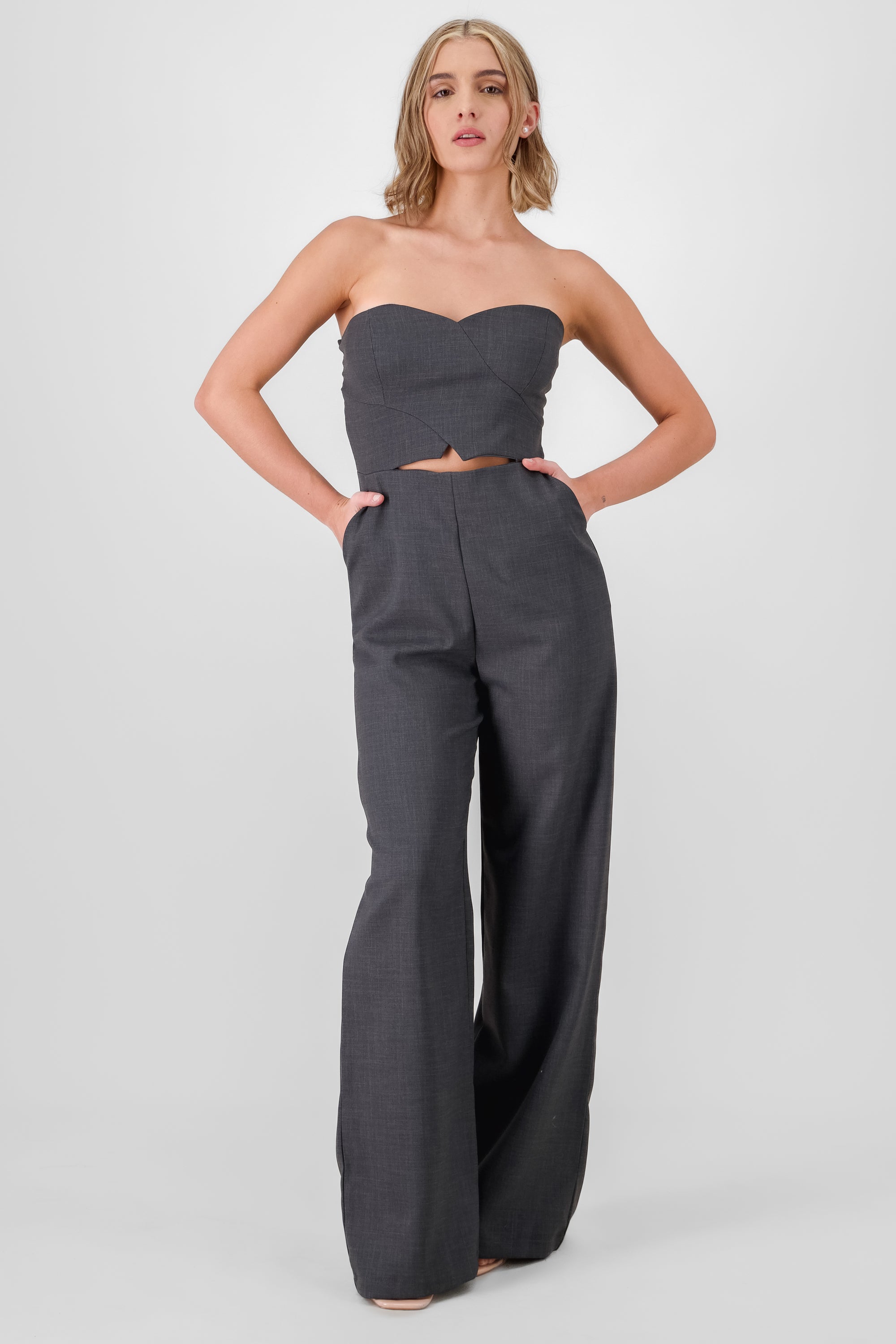 Solid Strapless Jumpsuit DARK GRAY